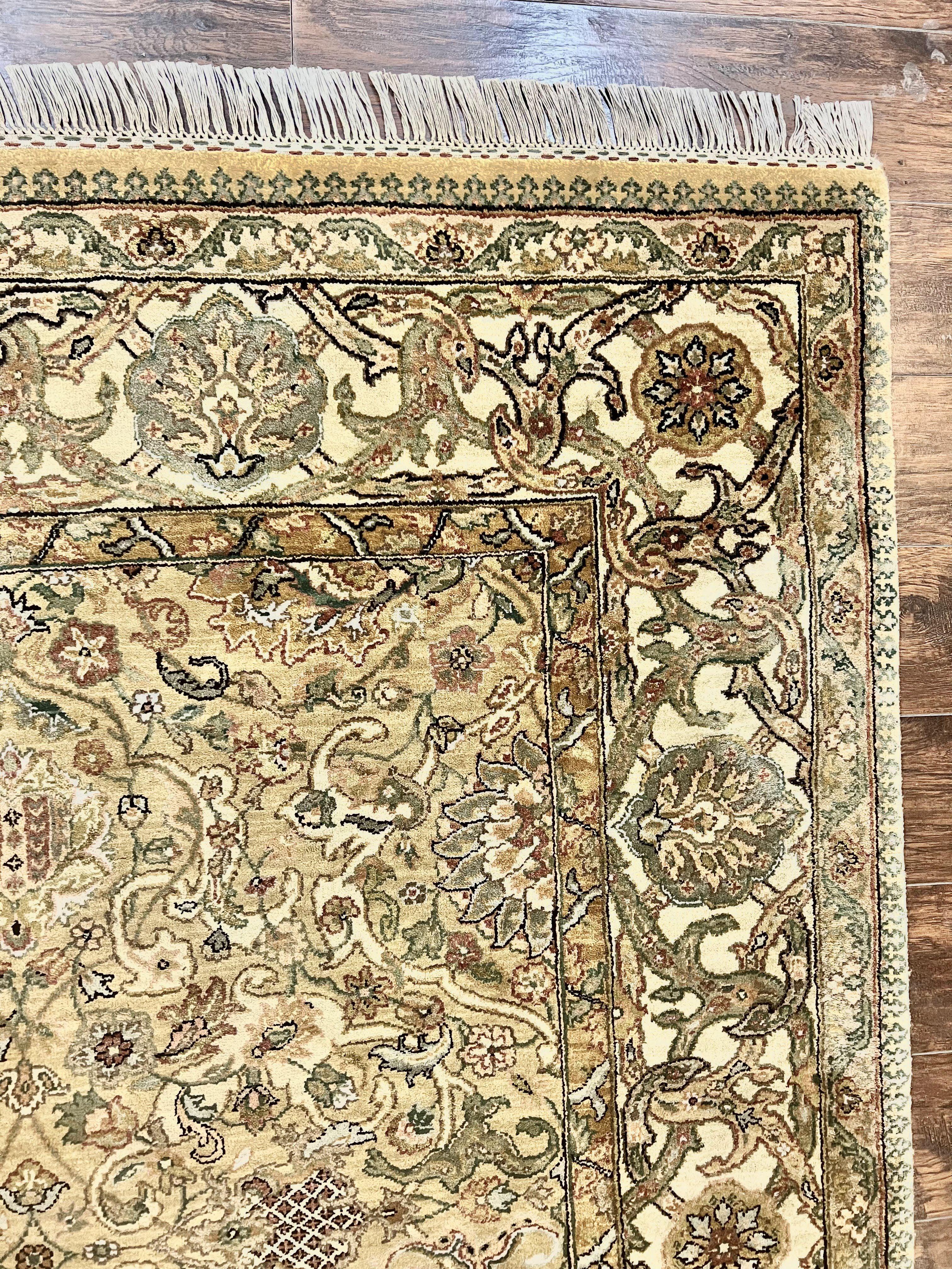 Indo Mahal Rug 8x10, Indian Jaipur Rug 8 x 10 ft, Wool Indo Persian Carpet, Handmade Traditional Floral Area Rug, Olive Green, Vintage Rug - Jewel Rugs