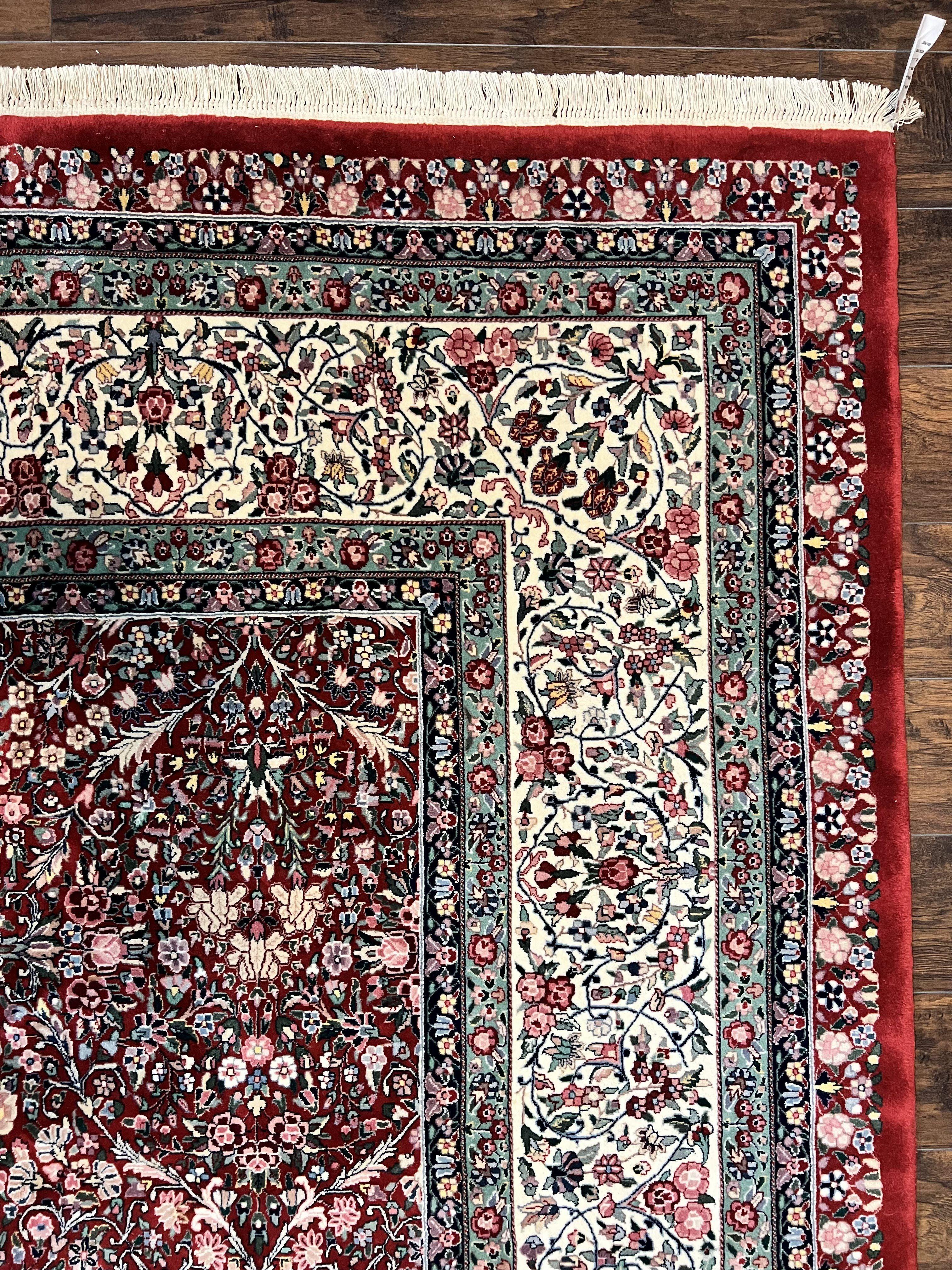 Pak Persian Rug 11x15, Wool & Silk Highlights Hand Knotted Vintage Carpet, Red Cream, Floral Allover, Oversized Kirman Rug - Jewel Rugs