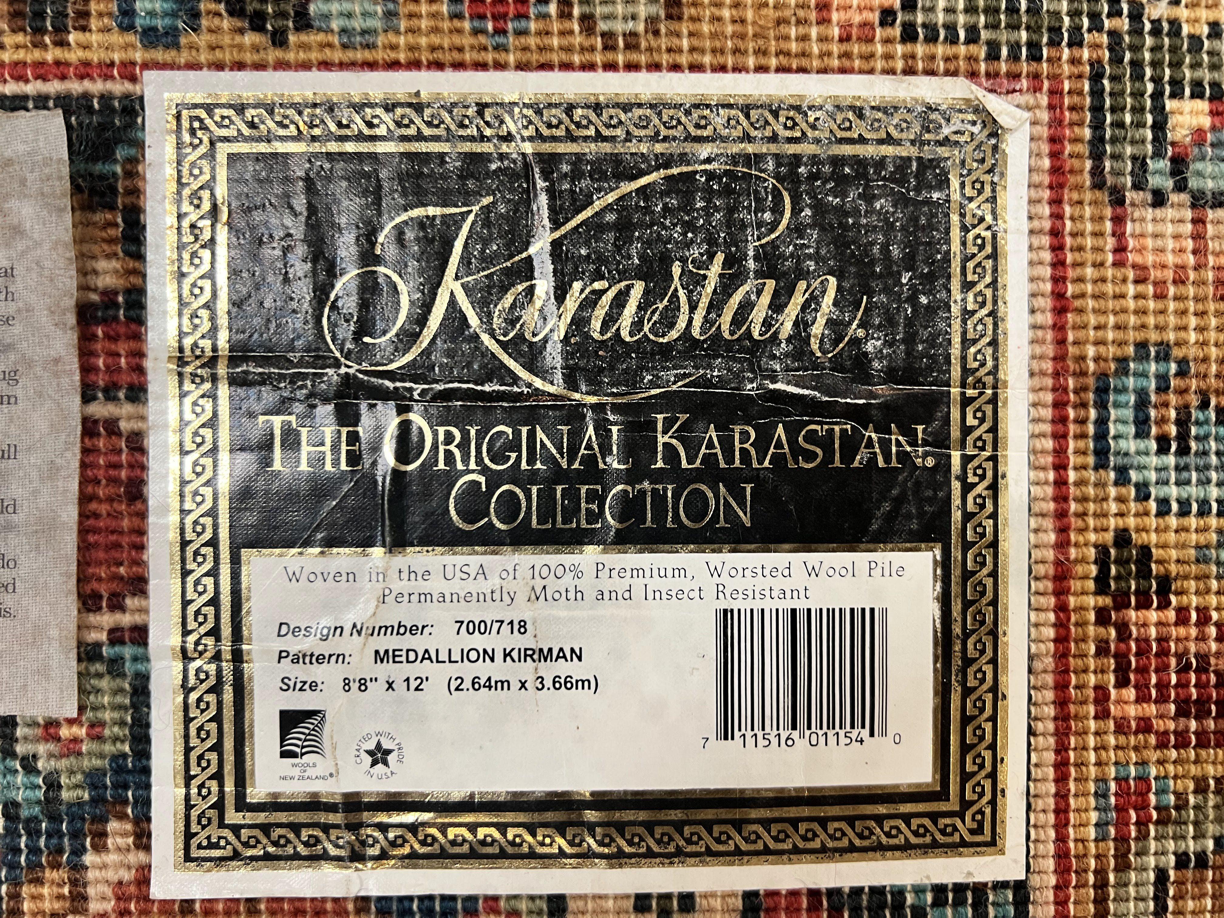 Karastan Rug 8.8 x 12 Medallion Kirman #700/718, Original Karastan Collection 700 Series, Discontinued Karastan Carpet Vintage Wool Karastan - Jewel Rugs