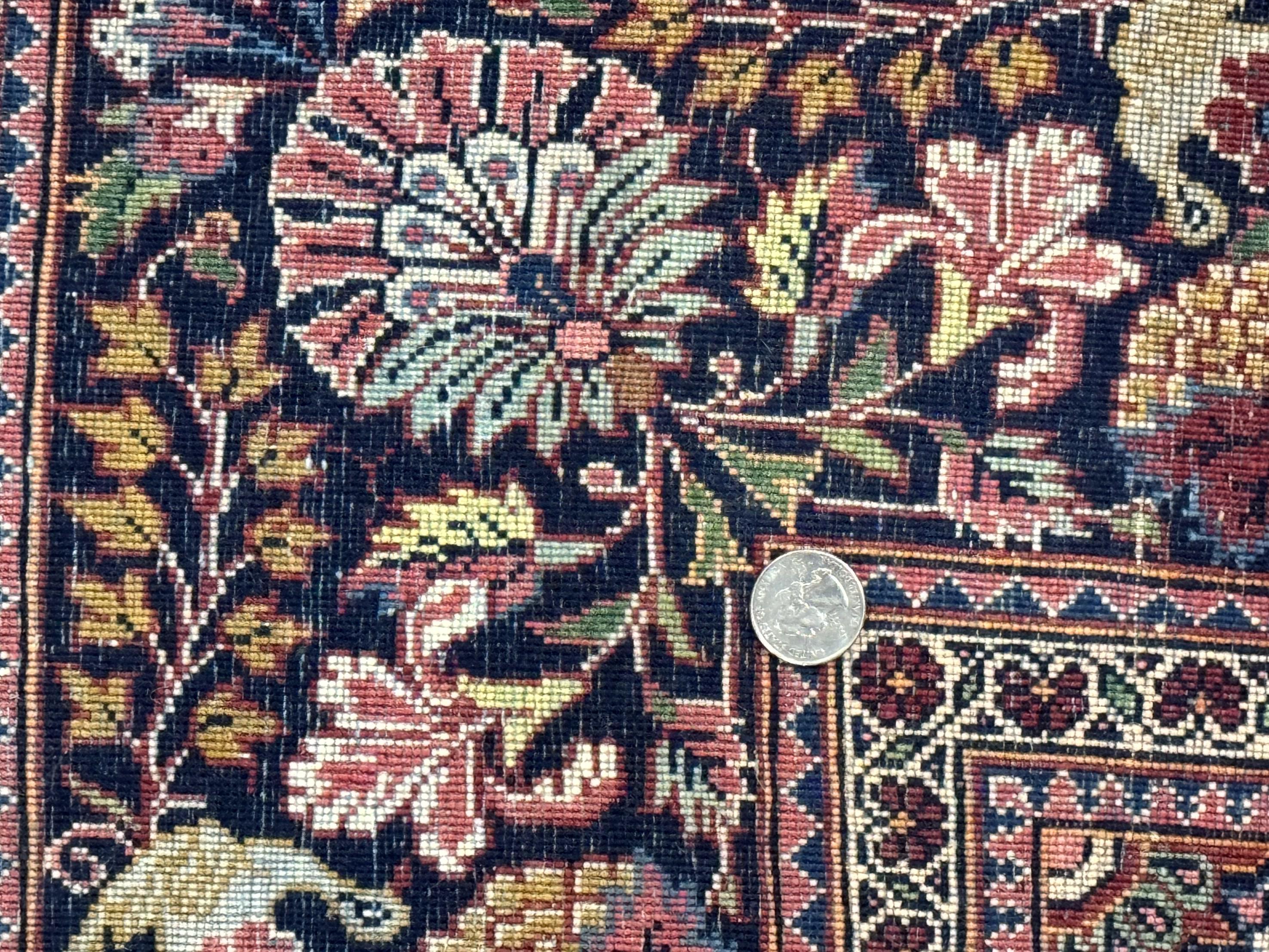 Red Persian Kashan Rug 4x6, Very Fine 260 KPSI, Red and Navy Blue Persian Carpet, Semi Open Field - Jewel Rugs