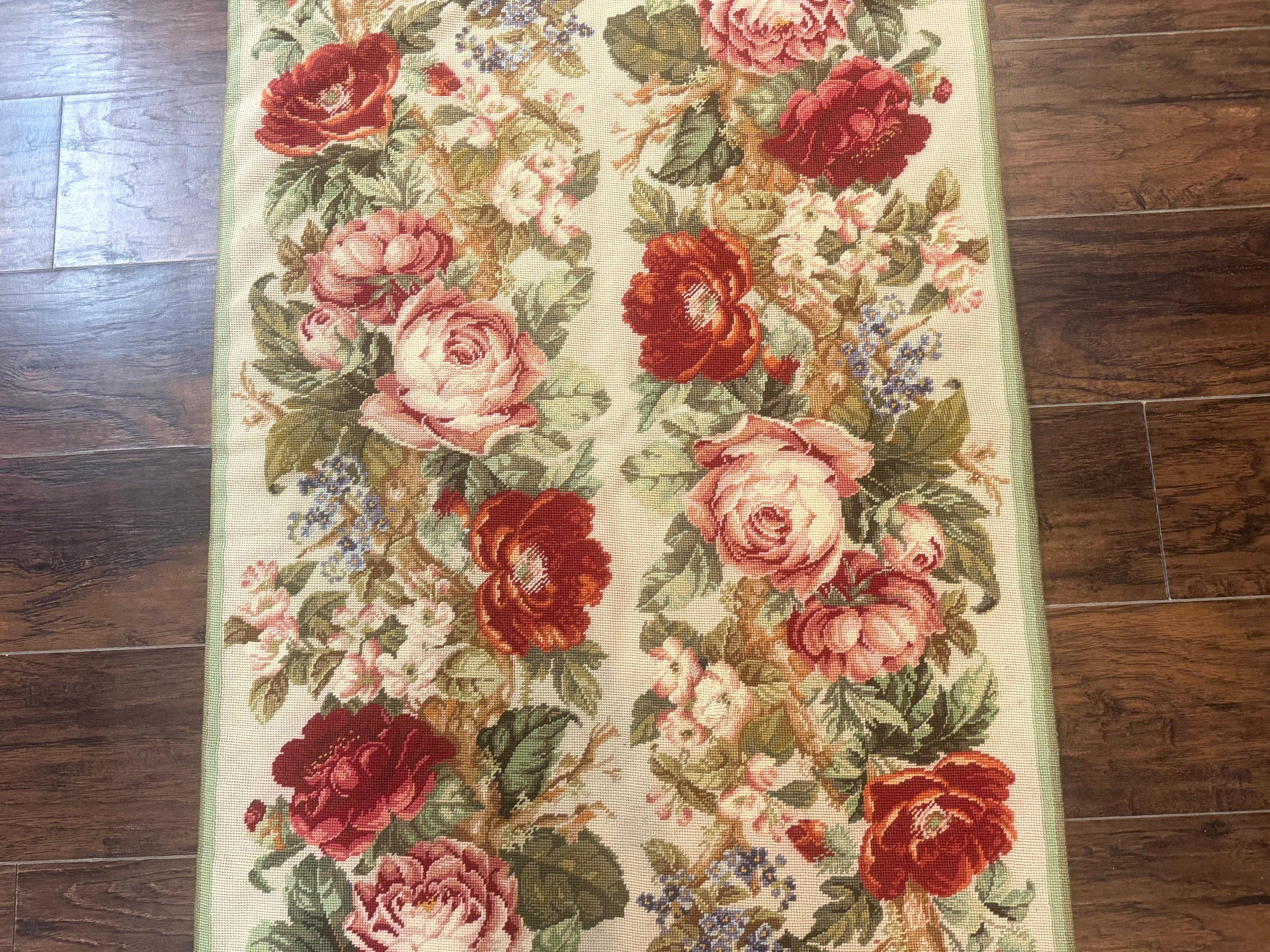 Small Needlepoint Rug 2.8 x 4.7, Floral, Vintage - Jewel Rugs