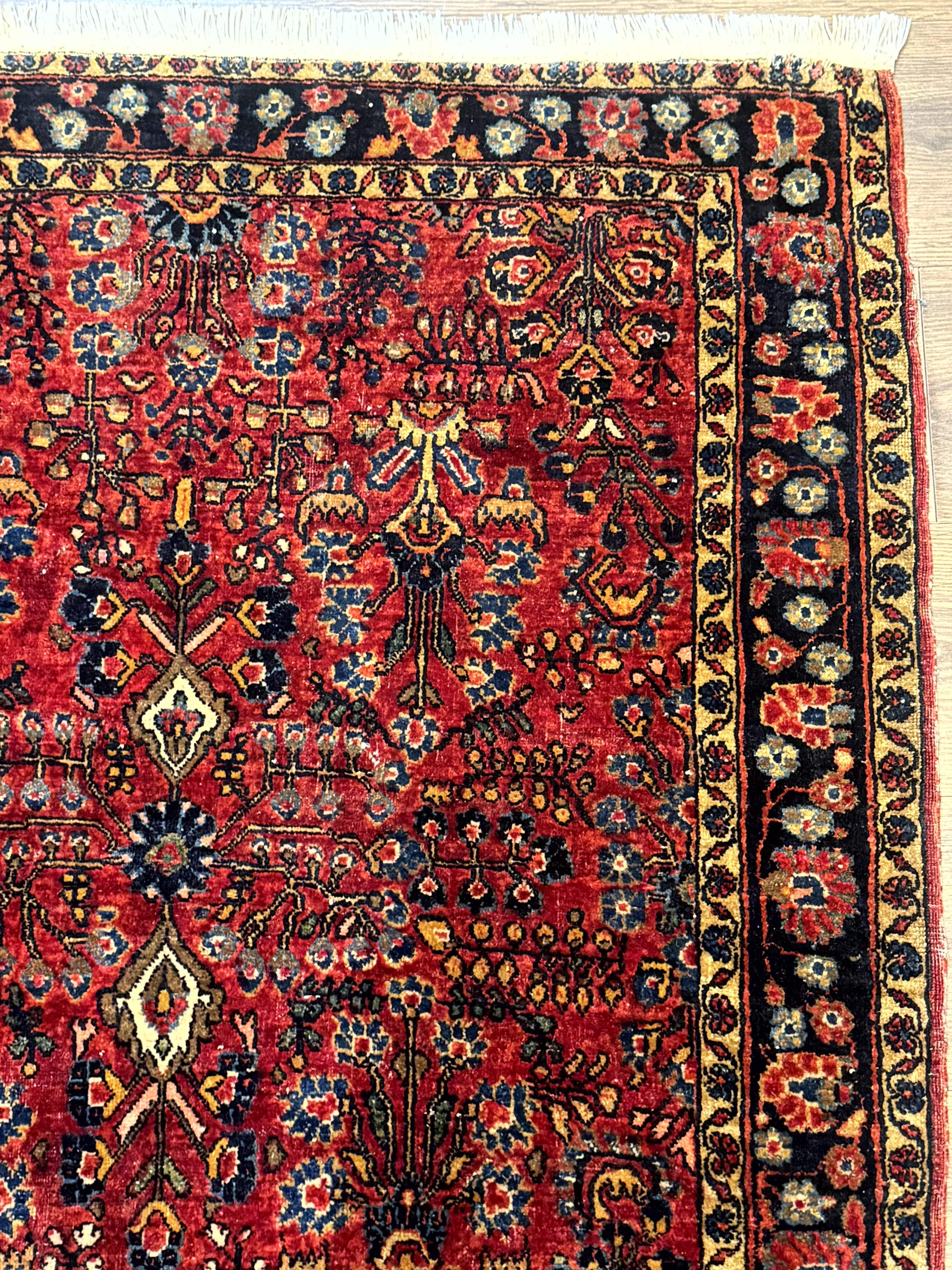 Antique Persian Sarouk Rug 3x4, Red, Floral, 1920s Wool Rug - Jewel Rugs