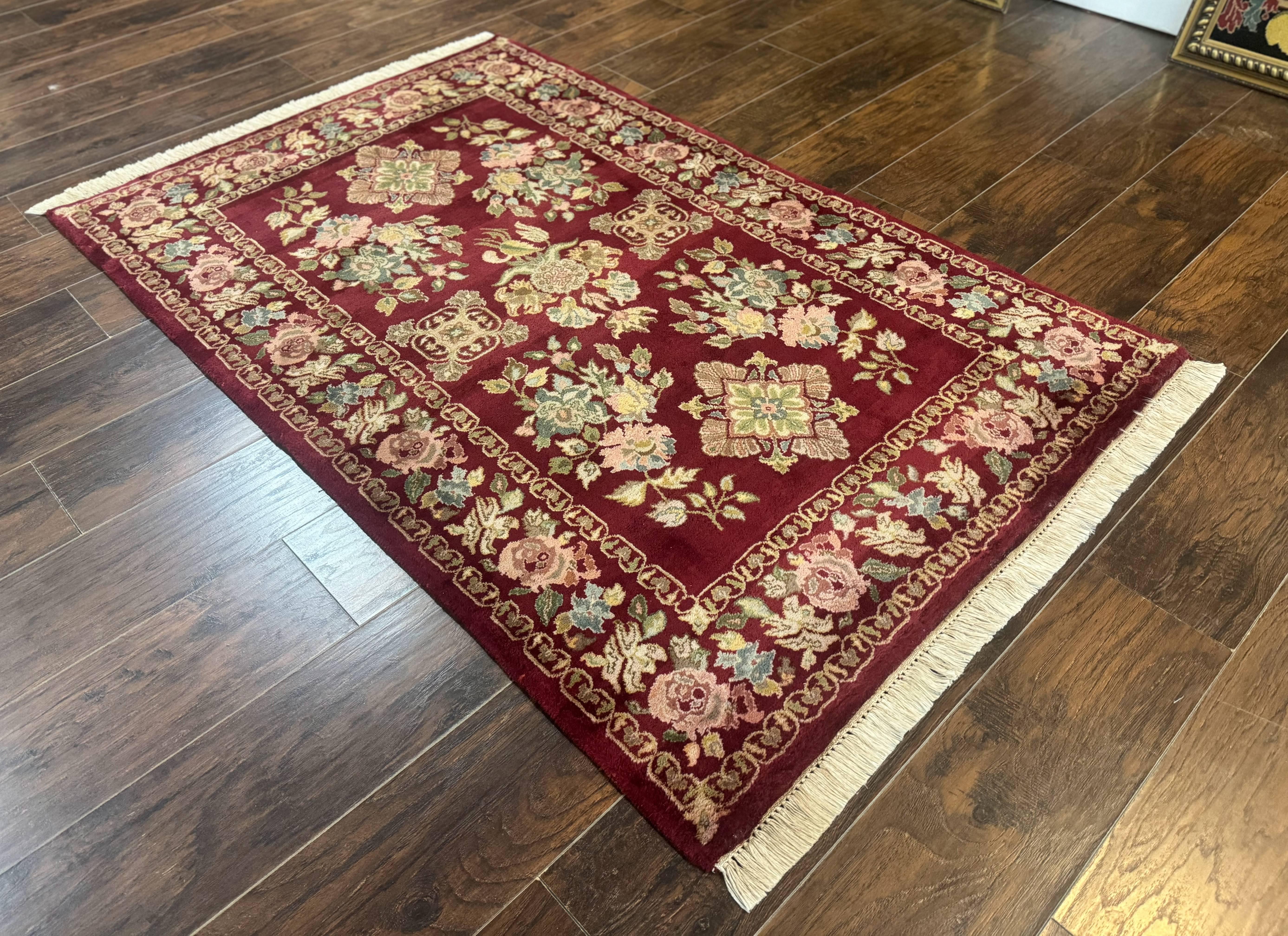 Indo Persian Kerman Rug 4x6, Burgundy, Floral - Jewel Rugs