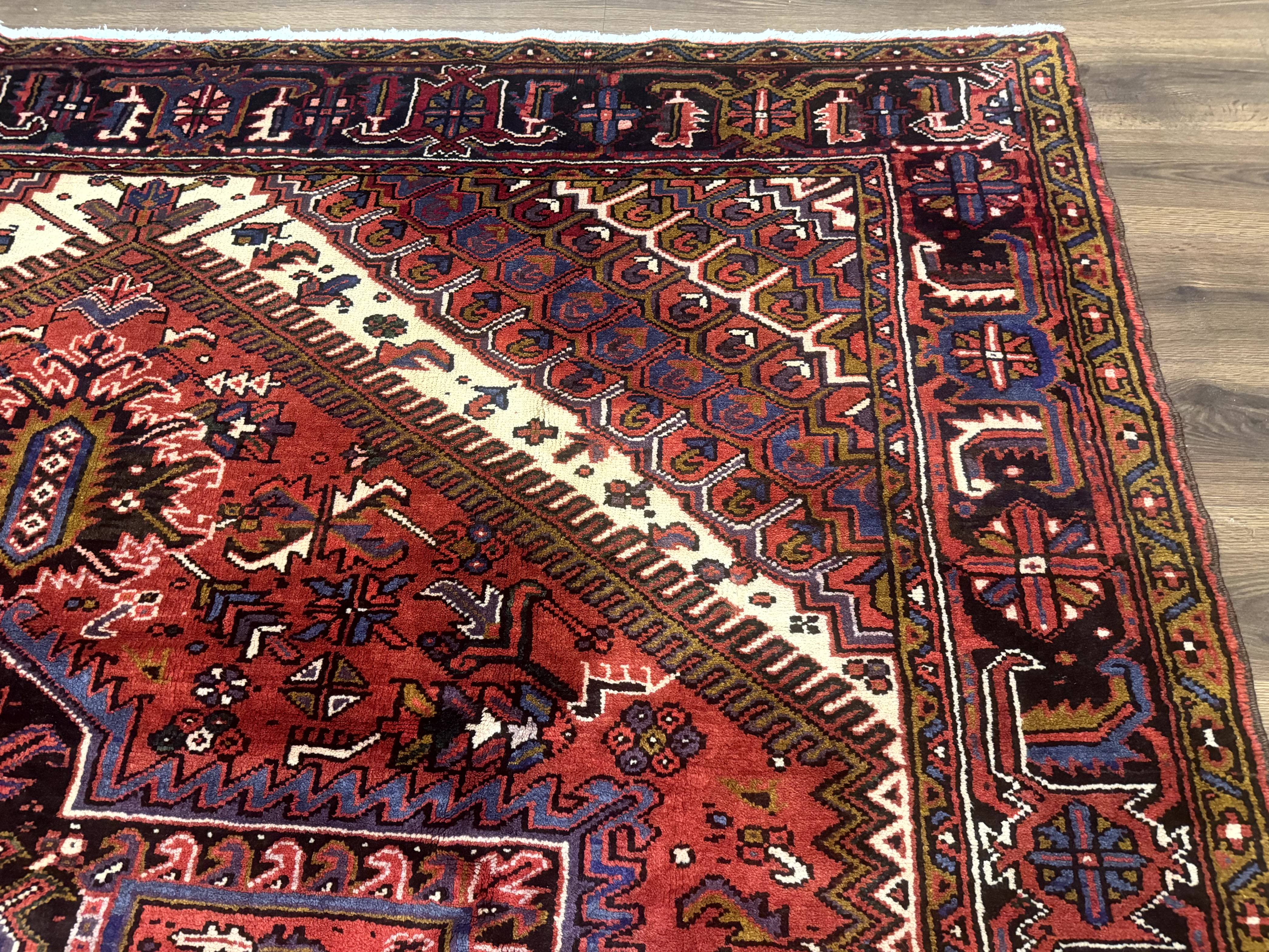 Persian Heriz Rug 8.6 x 11, Geometric Design, Red, Vintage - Jewel Rugs