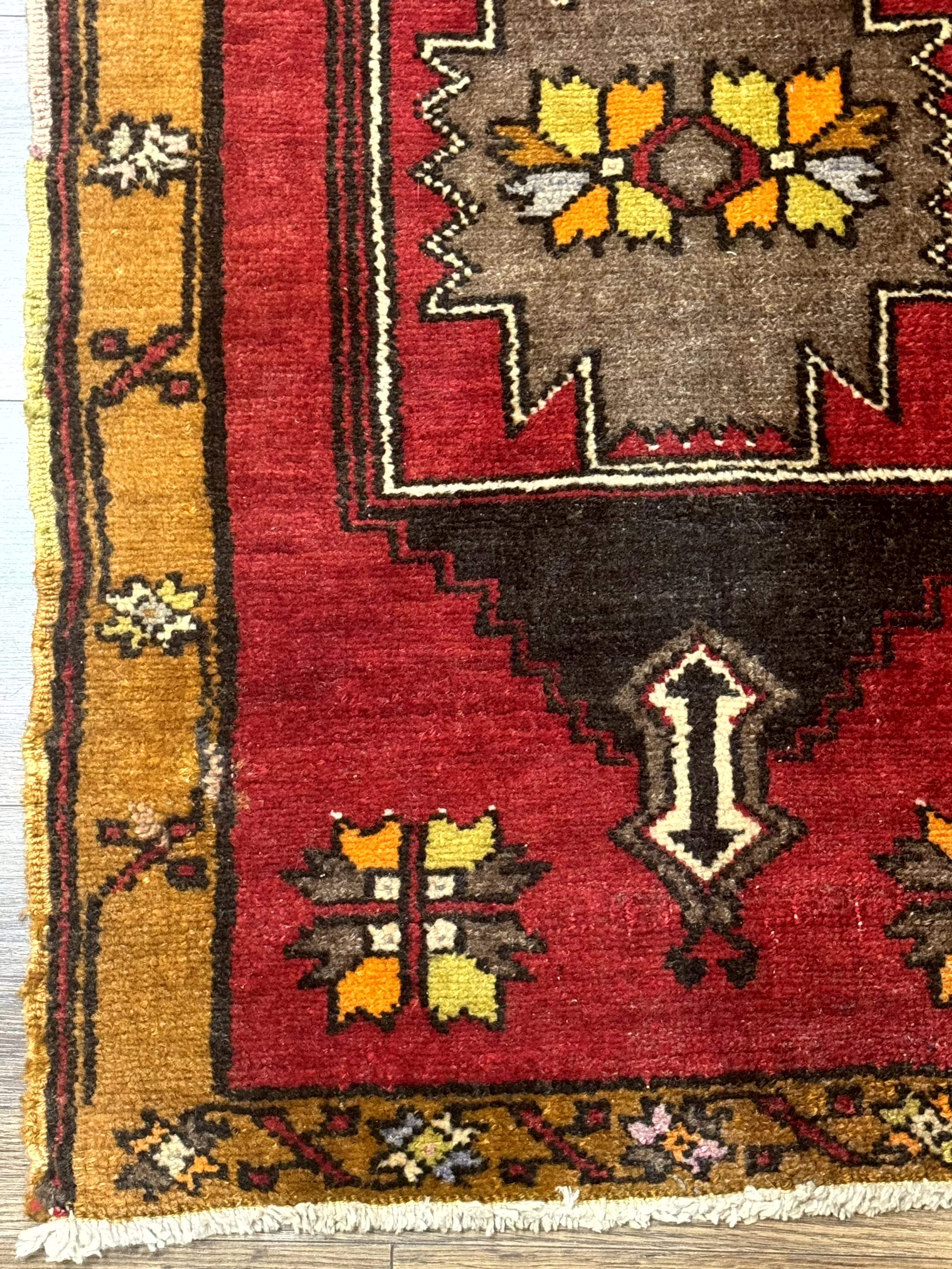 Turkish Yastik Rug 2x3, Geometric Medallion, Small Turkish Wool Rug, Red - Jewel Rugs