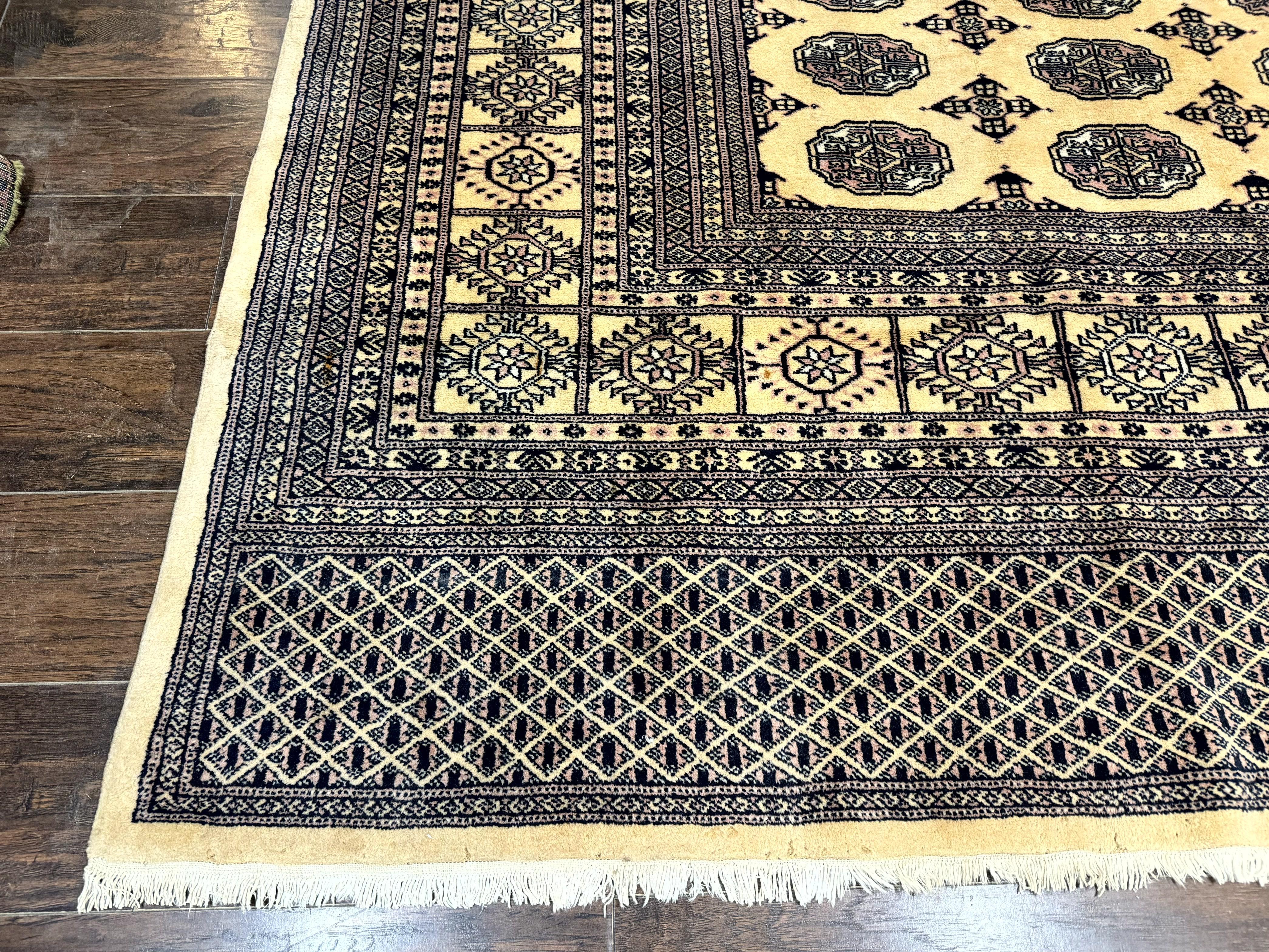 Pakistani Bokhara Turkoman Rug 9x11, Cream, Handmade Wool Vintage Carpet - Jewel Rugs