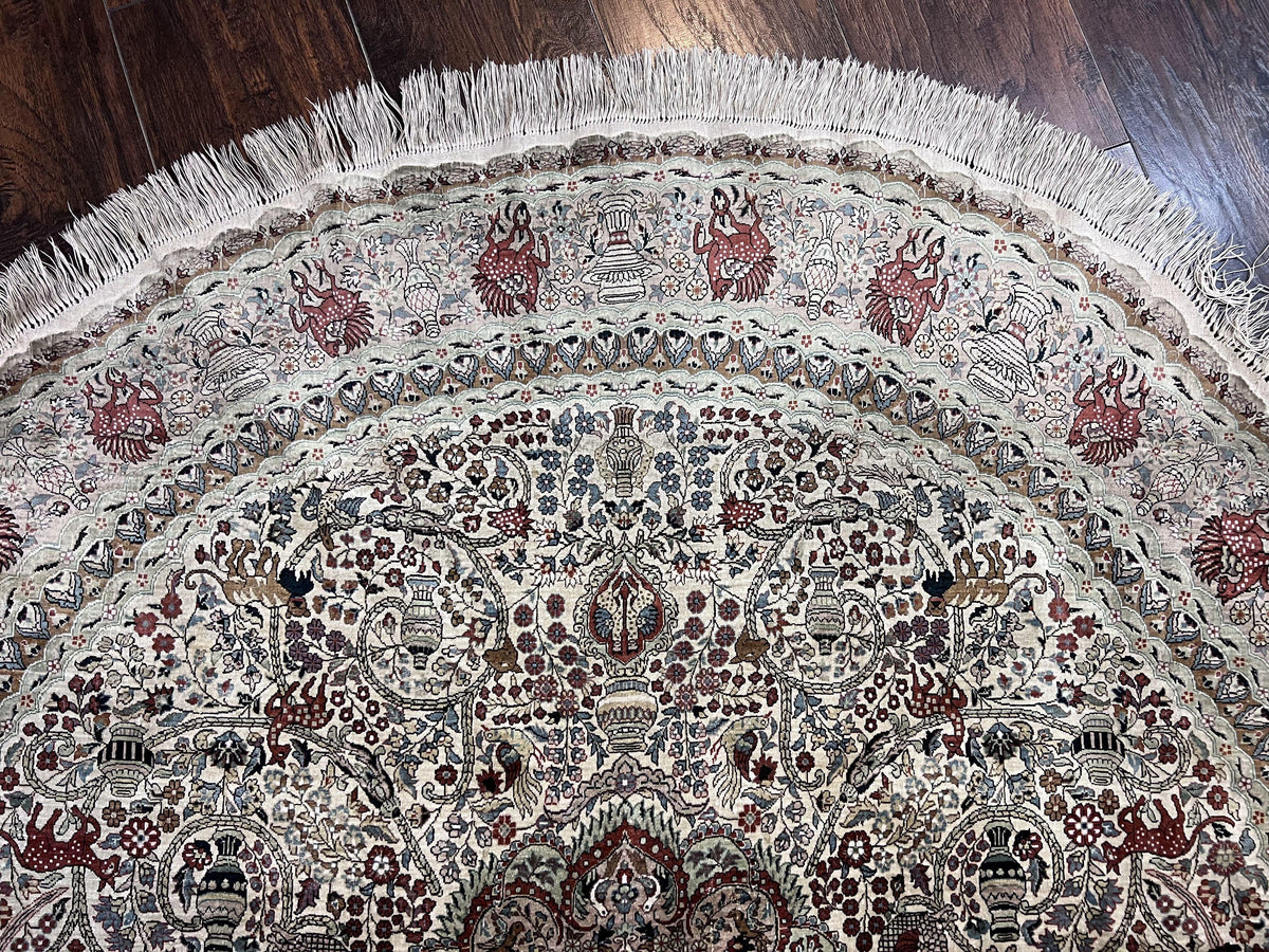 Silk Round Sino Persian Rug 5x5, Super Fine 650 KPSI, All Silk Vintage