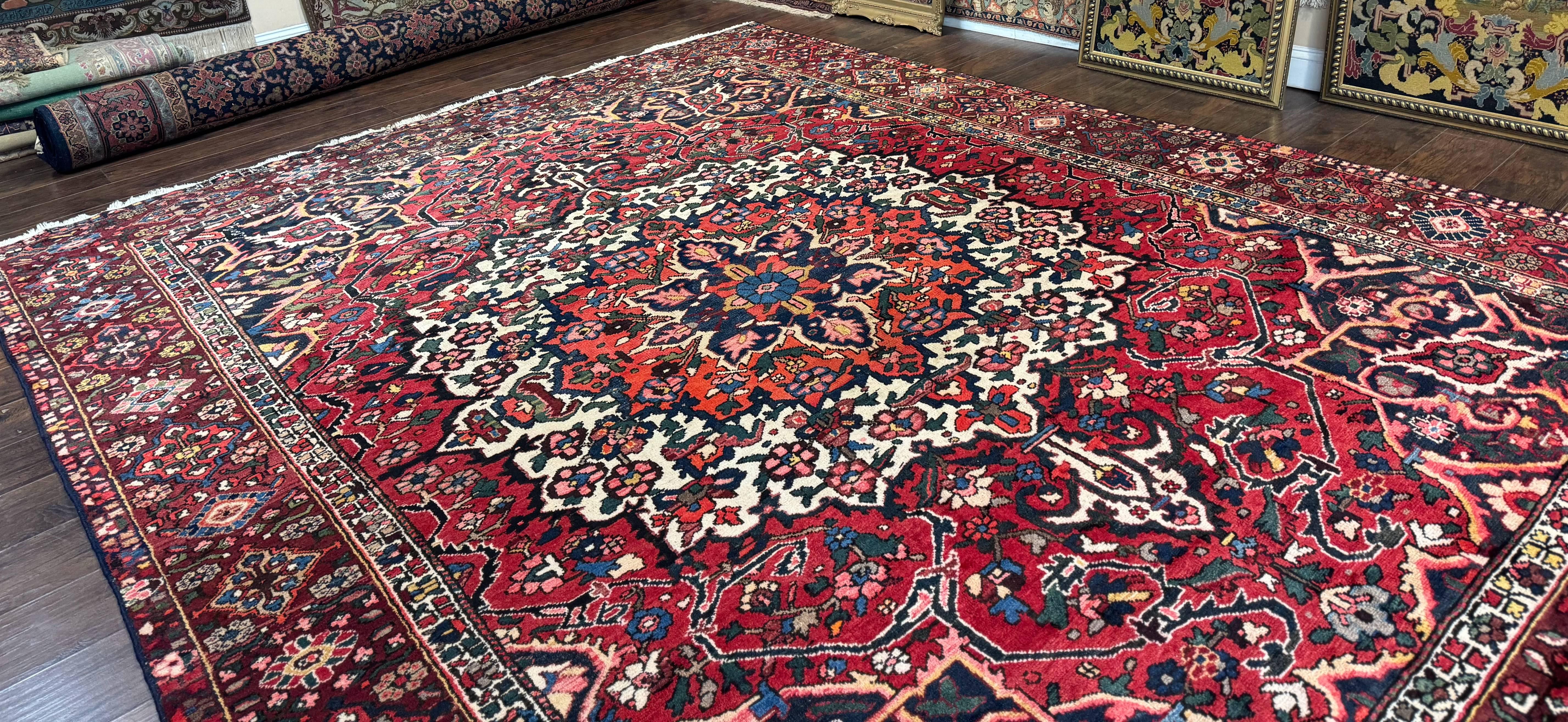 Rare Persian Bakhtiari Rug 10x13, Red, Semi Antique, Large Persian Carpet, Handmade - Jewel Rugs