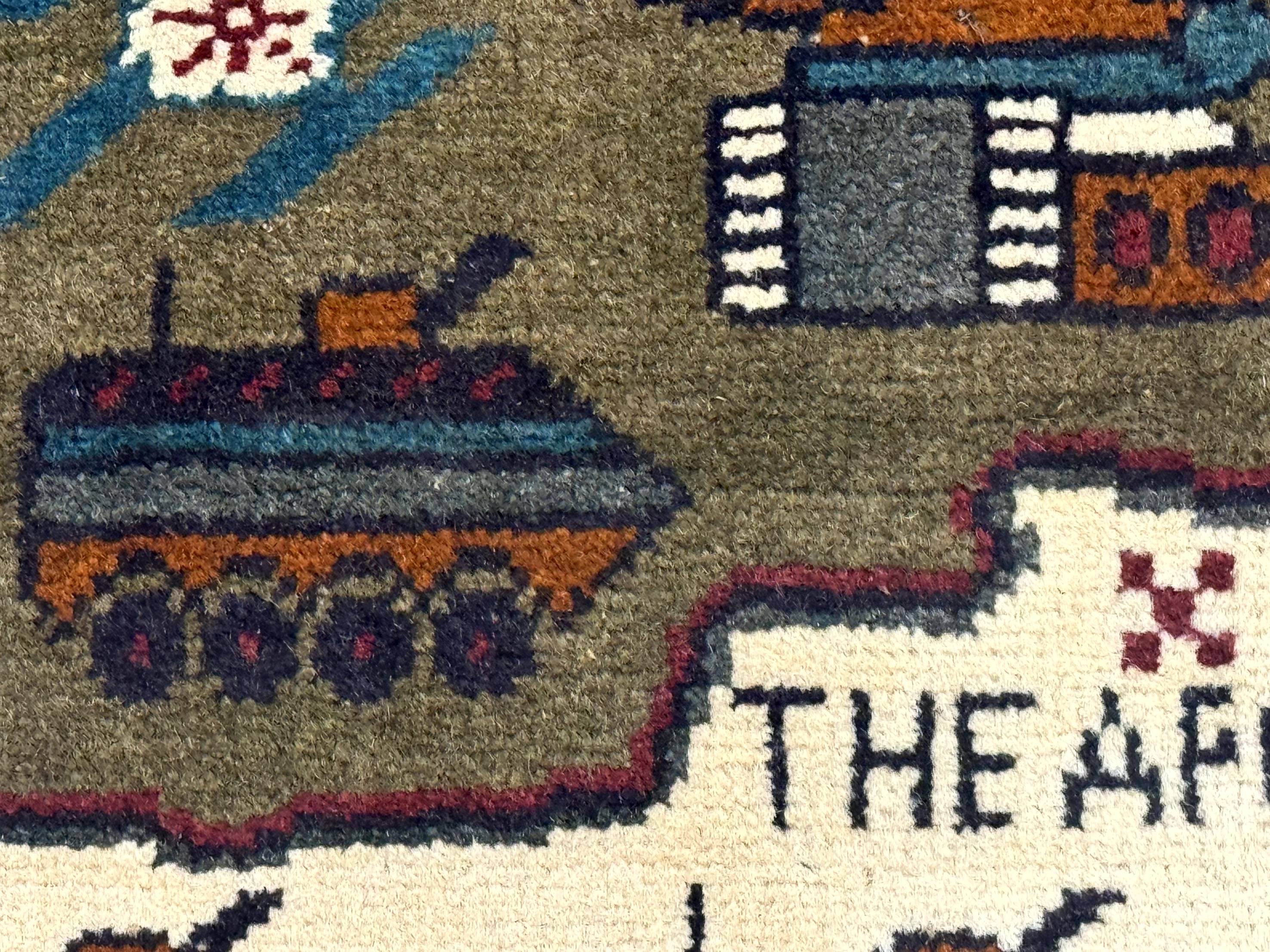 Afghan War Rug, Helicopters Tanks Guns, Handmade, Wool, 2x3 - Jewel Rugs