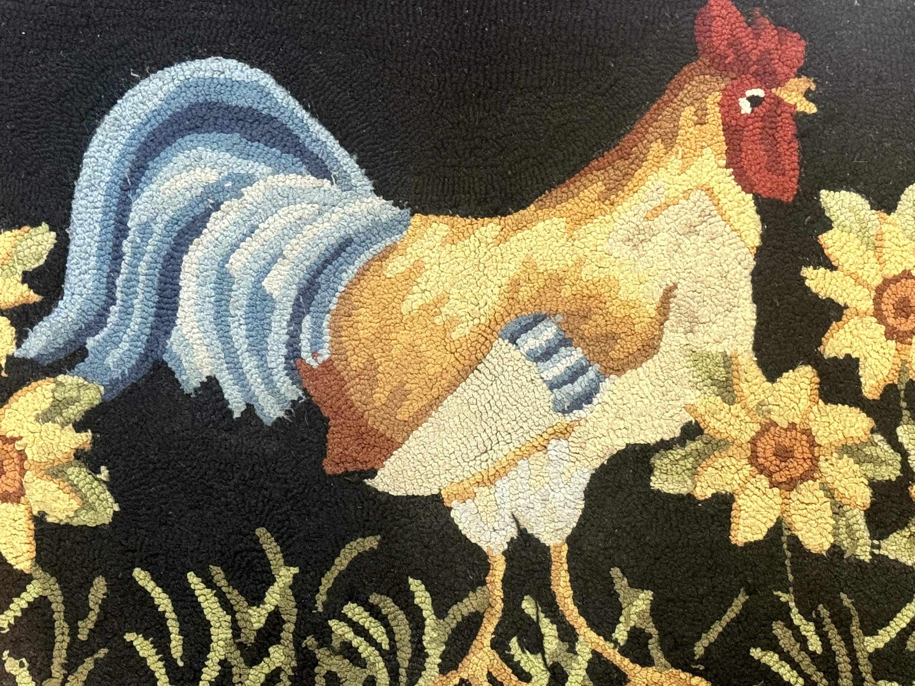Vintage Hooked Rooster Rug 2x3, Black - Jewel Rugs