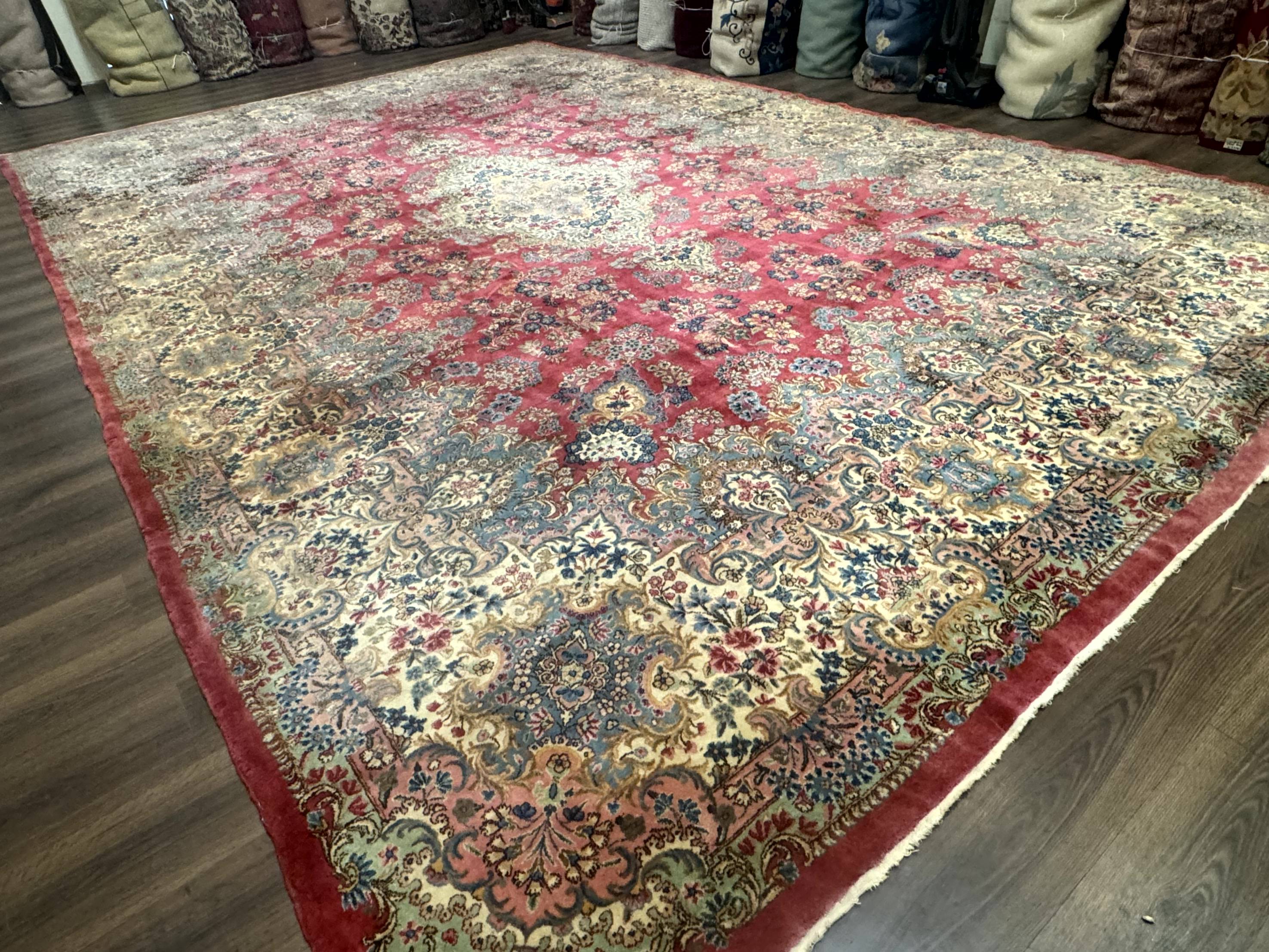 Persian Kerman Rug 12x18 Red Palace Sized Wool Handmade Carpet - Jewel Rugs