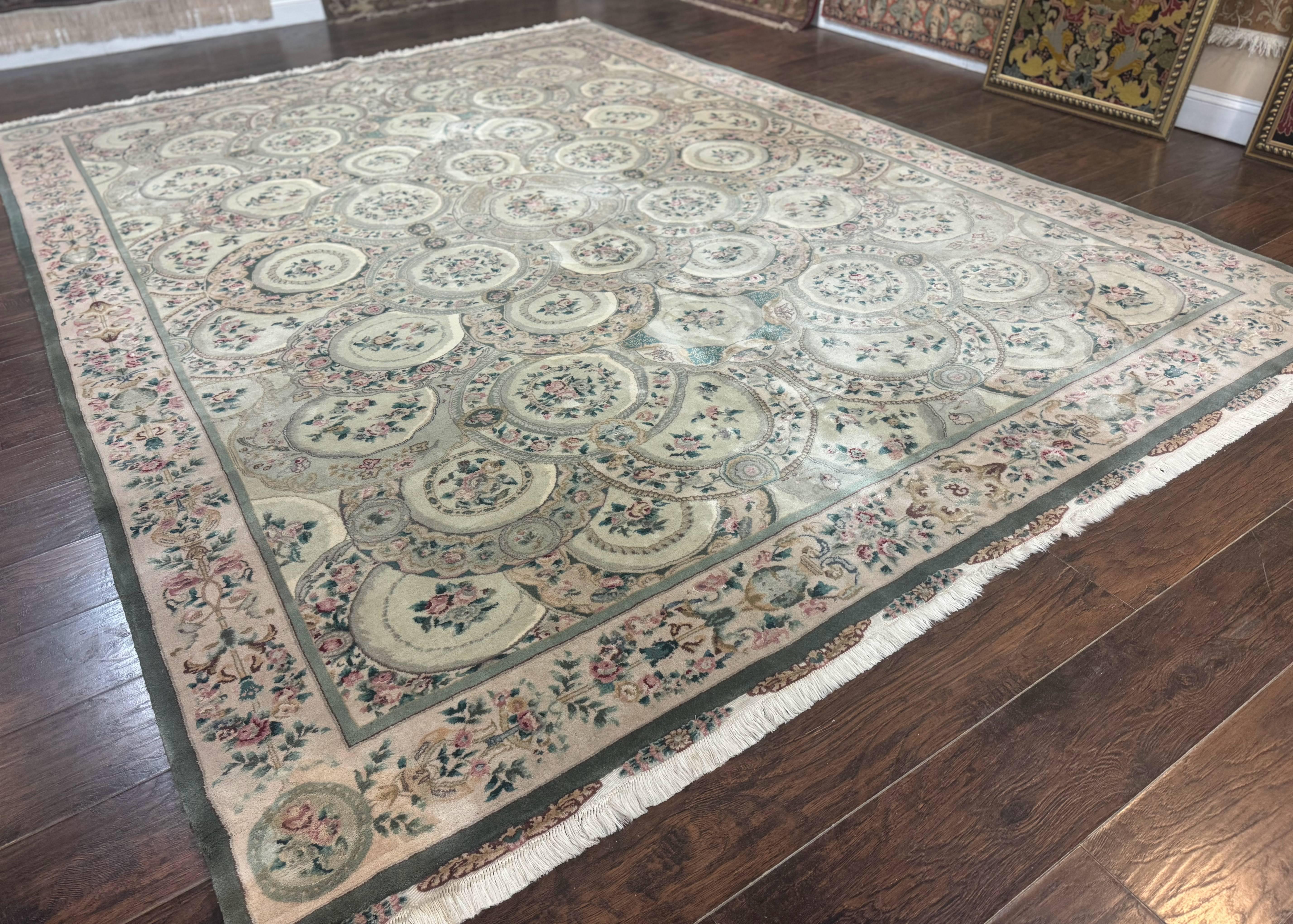 Pak Persian Rug 9x12, Wool with Silk Highlights, European Design, Floral, Green - Jewel Rugs