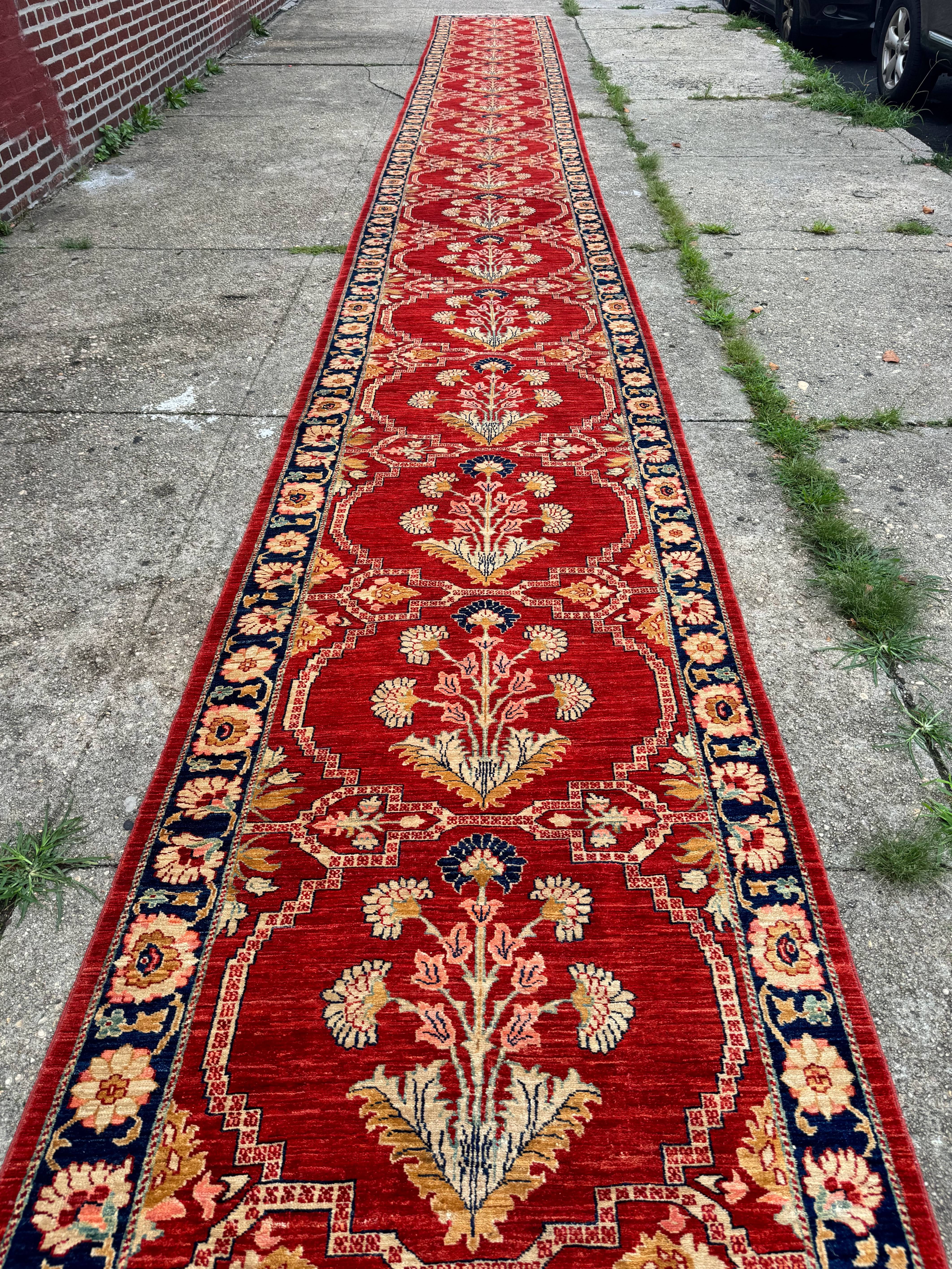 Rare Extra Long Runner Rug 3.9 x 50 ft, Handmade, Wool, Egyptian, Red, Floral, Custom Size - Jewel Rugs