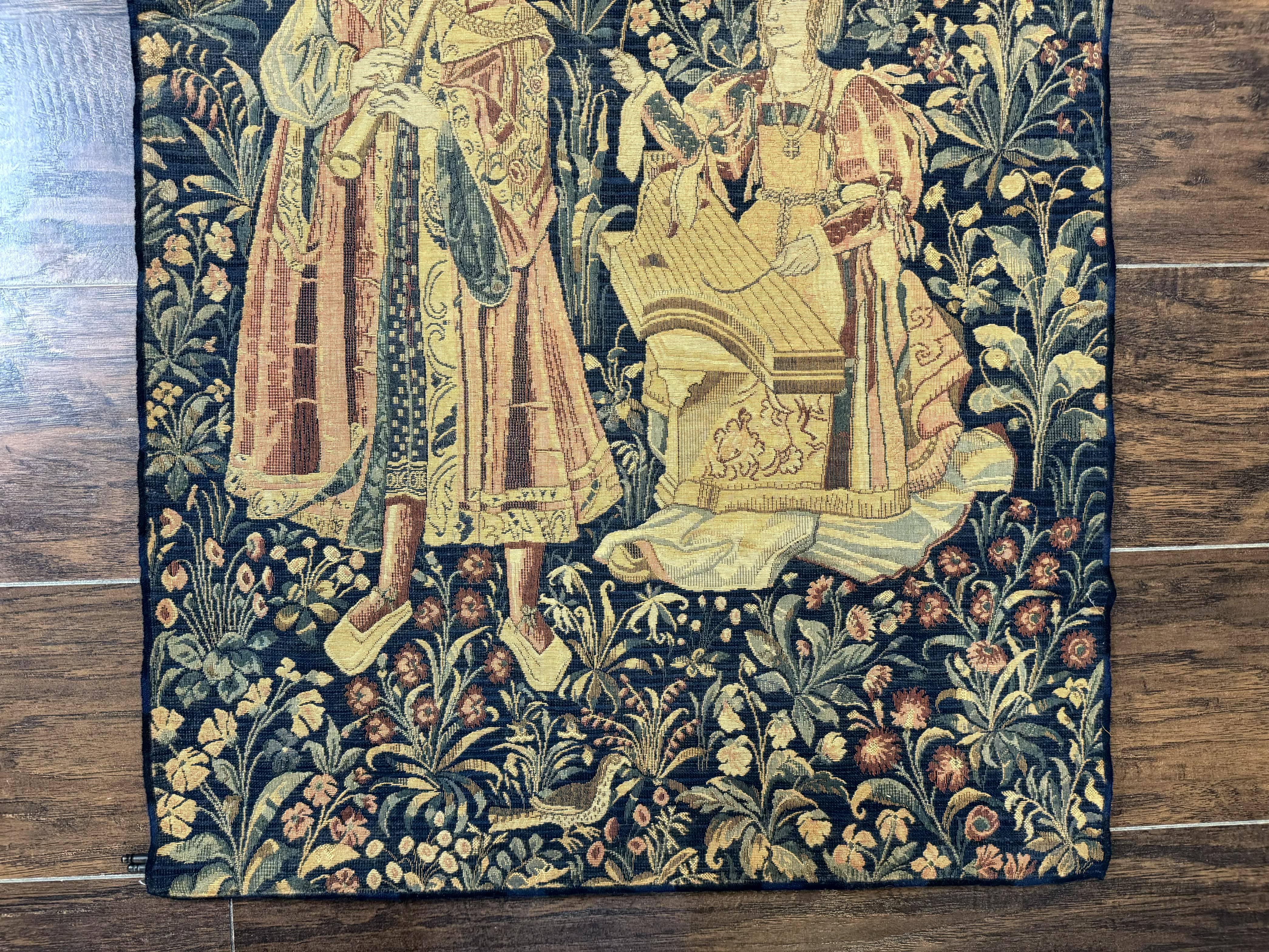 Vintage Belgium Tapestry 2x3 with Red, European Design, Flemish Tapestry - Jewel Rugs