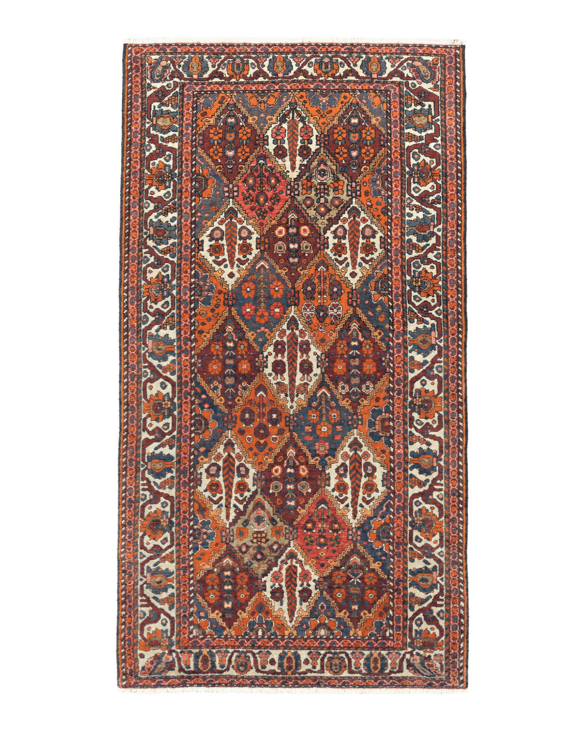 Persian Bakhtiari Rug 5x10, Multicolor Panel Design, Hand Knotted, Antique