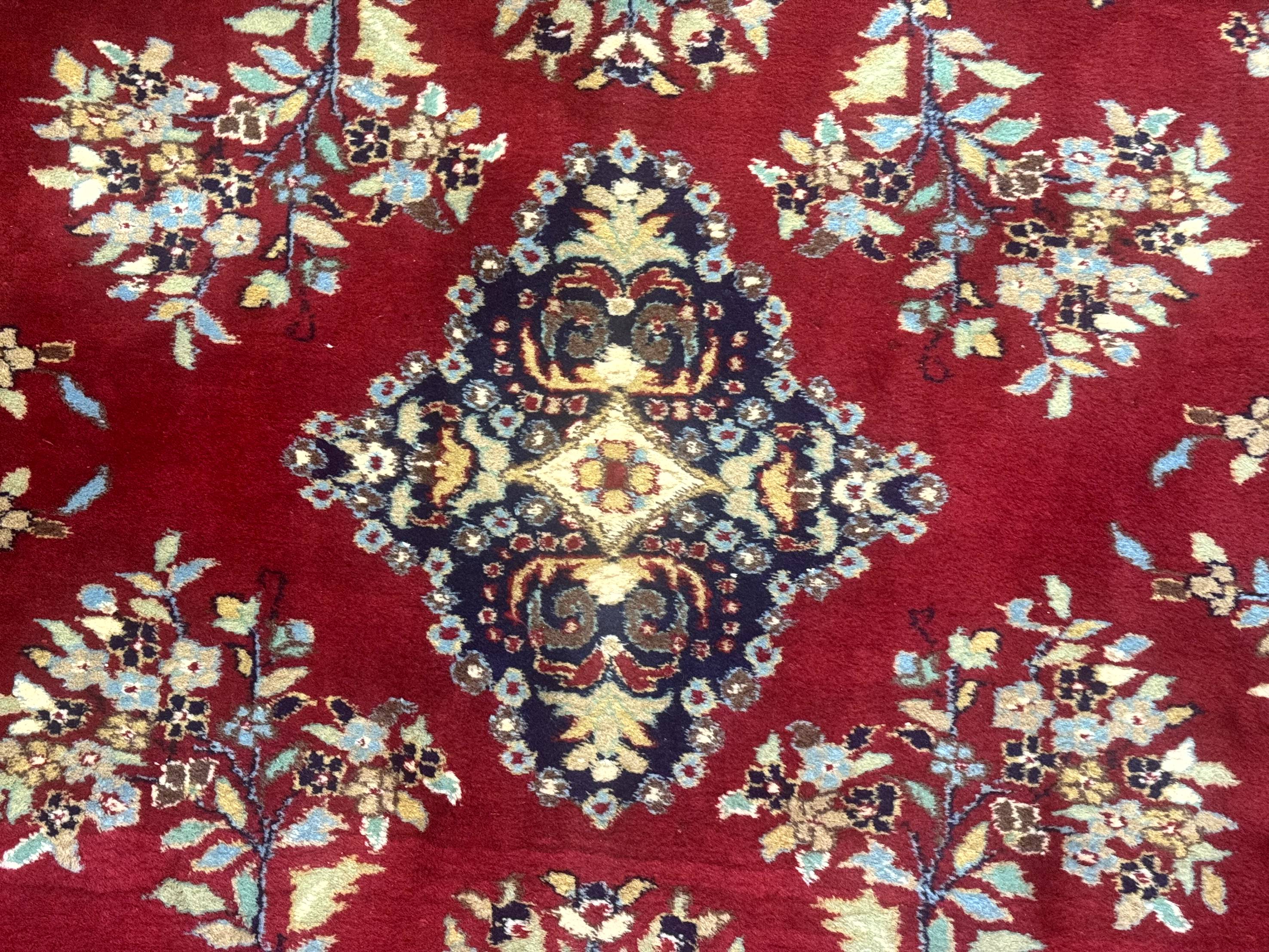 Indo Persian Sarouk Rug 10x14, Large Red and Navy Blue Carpet, Traditional Floral Wool Rug - Jewel Rugs