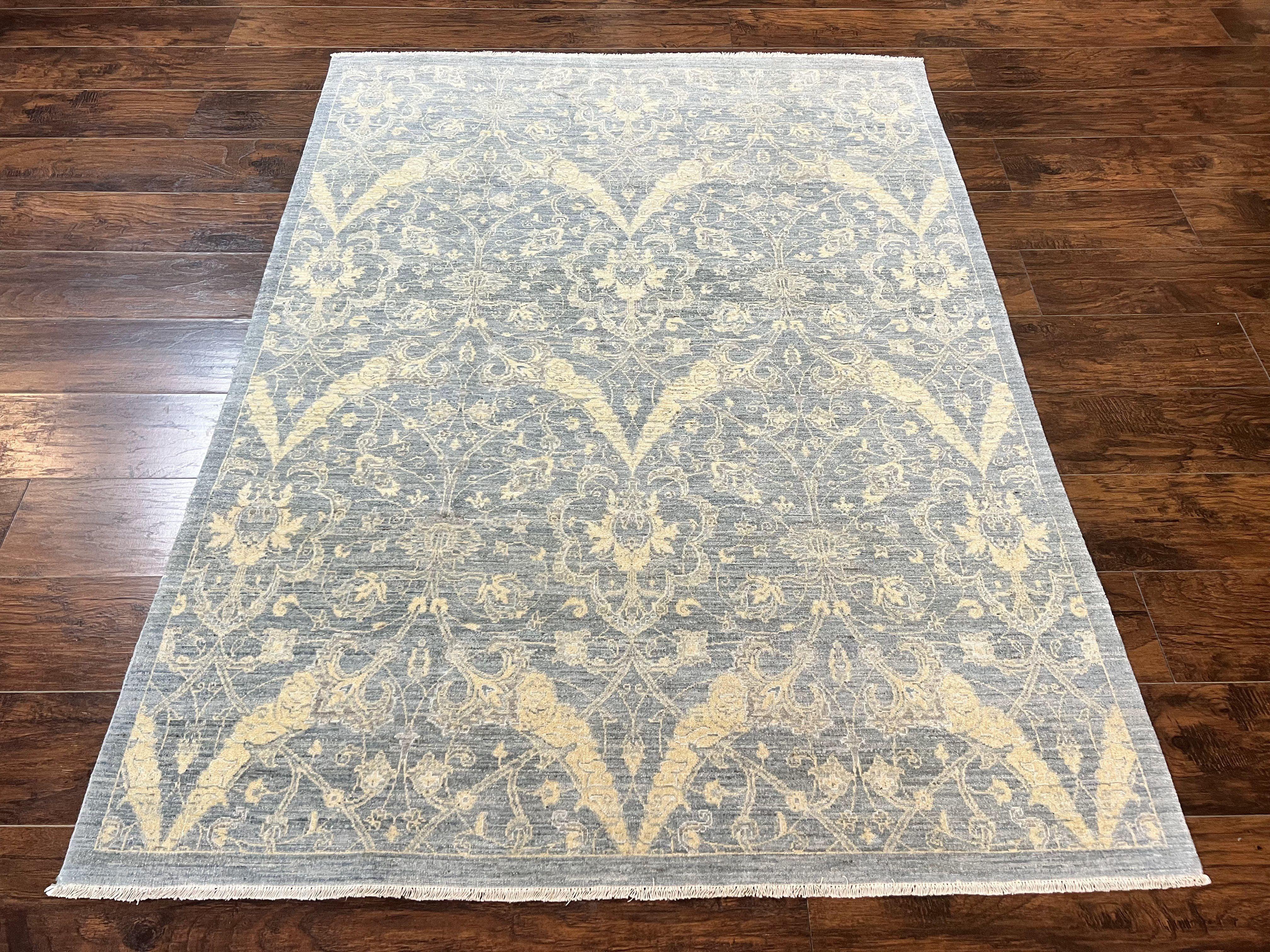 Contemporary Pakistani Rug 5 x 6.6, Handmade Floral Wool Rug, Spanish Pattern - Jewel Rugs