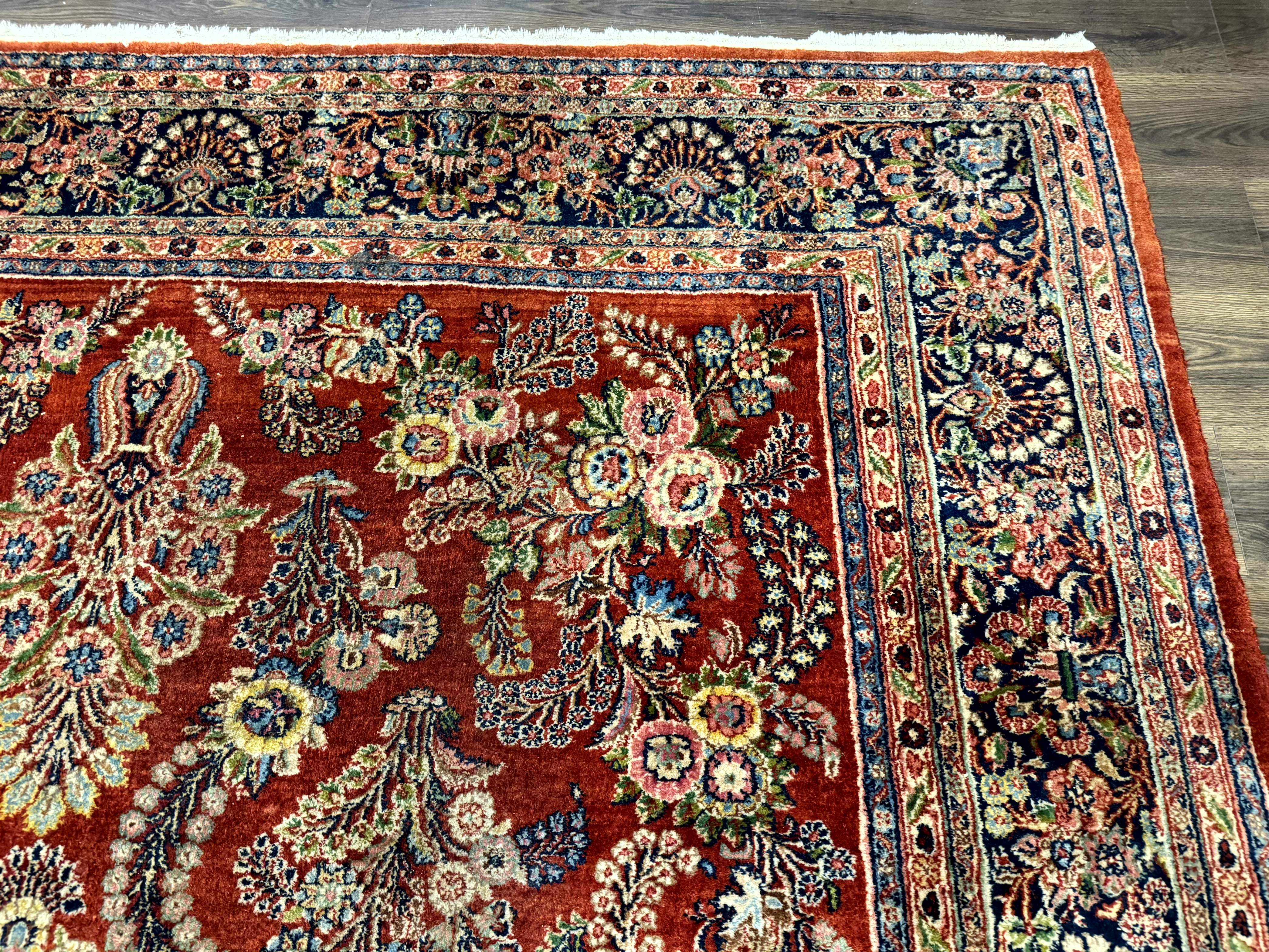Persian Sarouk Rug 9x14 – Red and Navy, Floral Allover - Jewel Rugs