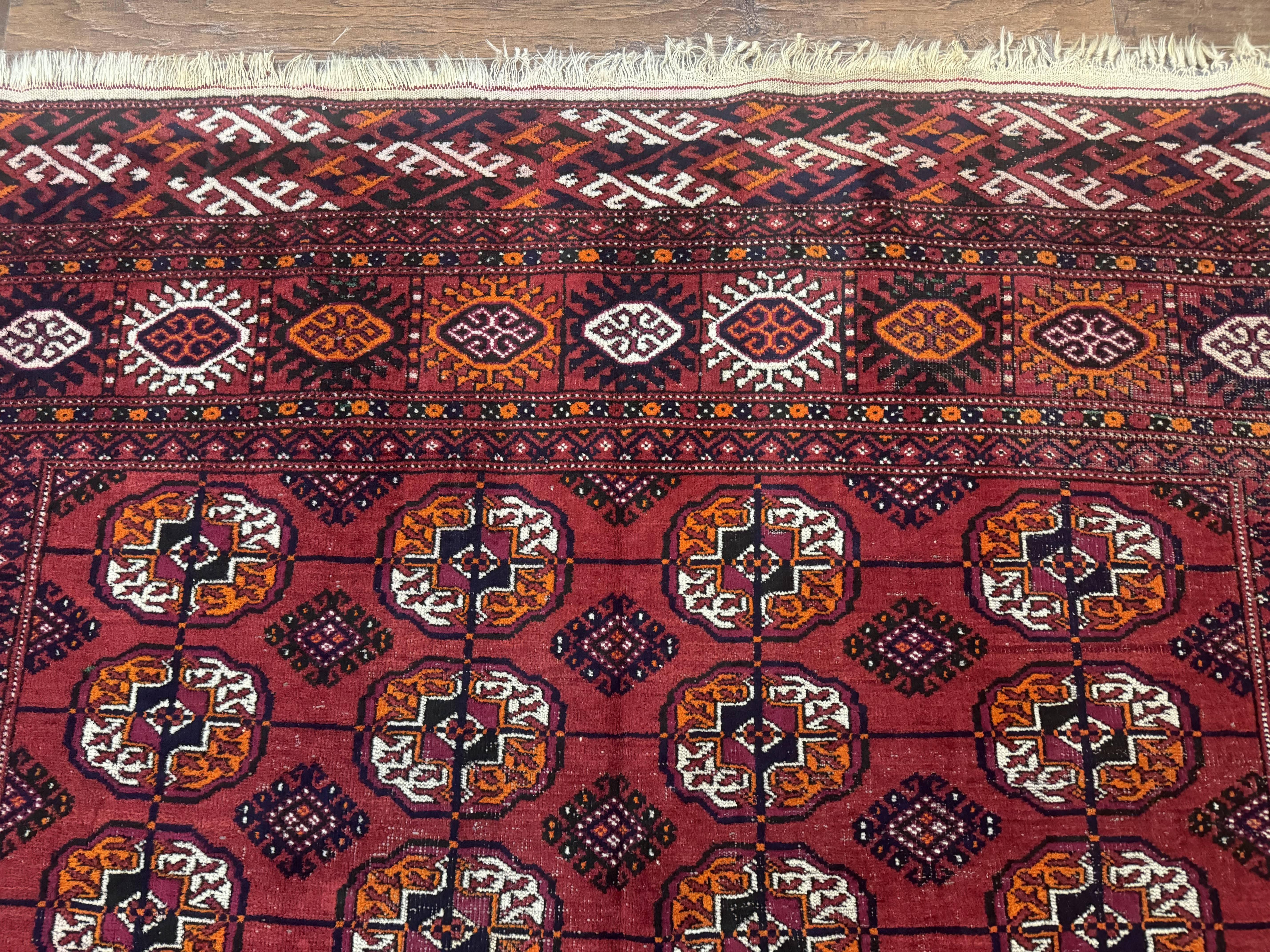 Antique Persian Turkoman Bokhara Rug 7x11, Tribal Rug, Red - Jewel Rugs