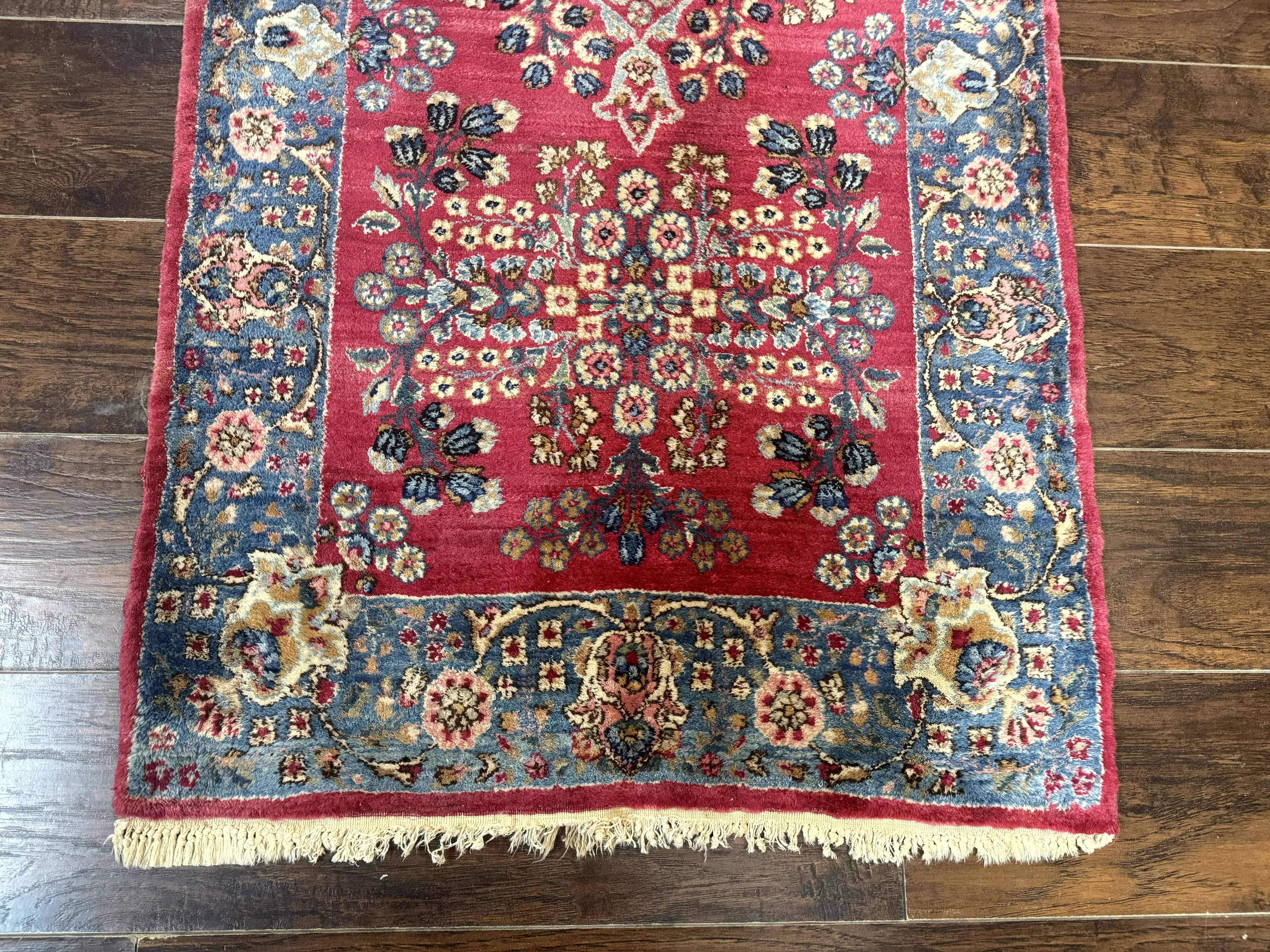 Persian Kerman Runner Rug 2.8 x 14, Red Handmade Wool Oriental Runner Carpet, Floral, 250 KPSI - Jewel Rugs