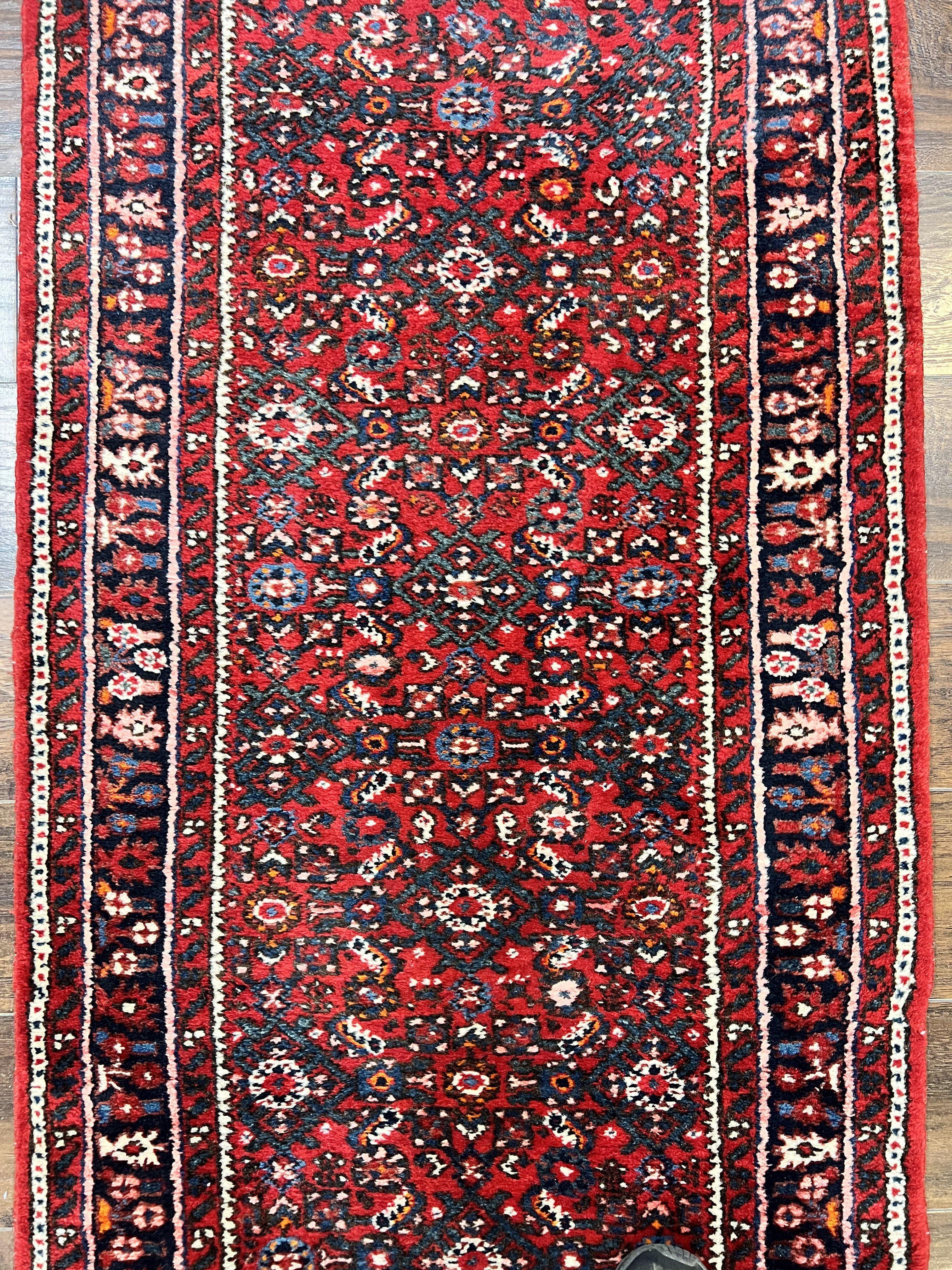 Long Persian Runner Rug 2.9 x 17, Red Handmade Wool Rug for Hallway, Antique Persian Carpet, 17ft Runner, Persian Hamadan Dargazine Rug - Jewel Rugs