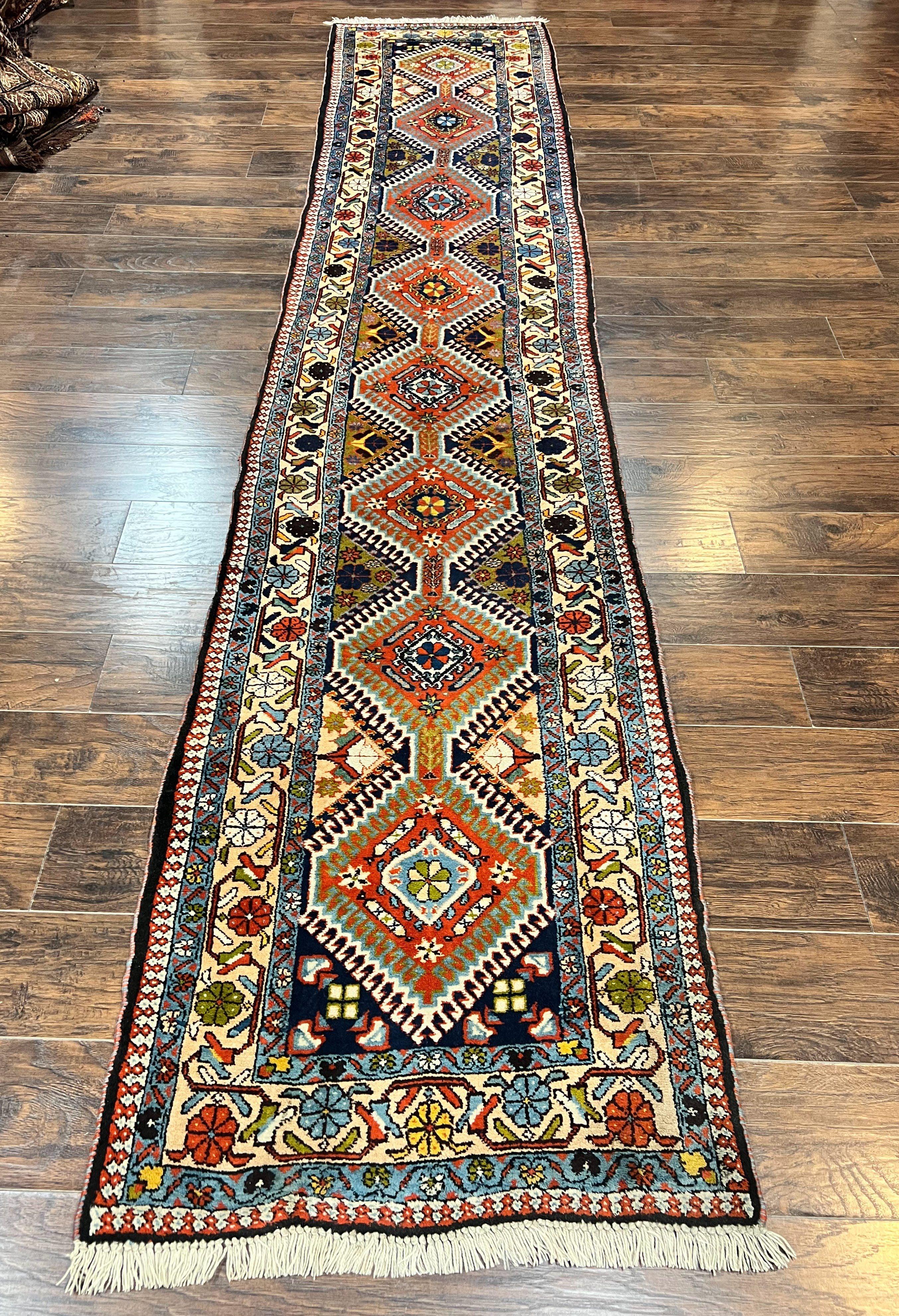 Persian Tribal Runner Rug 2.9 x 14, Colorful Rare Antique Persian Shiraz Yalameh Geometric Carpet for Hallway, 14ft Runner, Handmade, Wool, Red - Jewel Rugs
