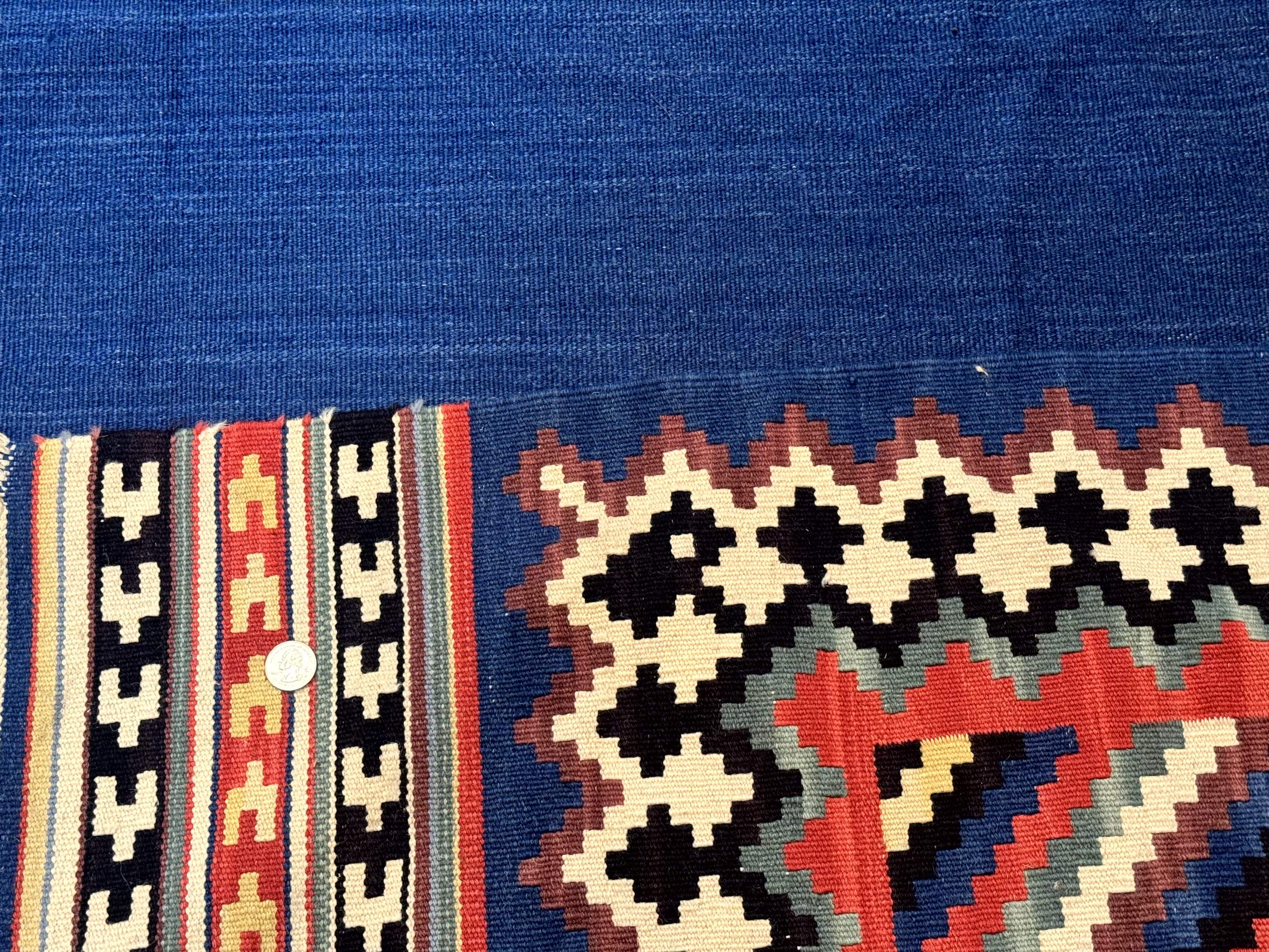 Persian Shiraz Tribal Kilim Rug 8x10, Large Blue Open Field, Bohemian, Colorful - Jewel Rugs