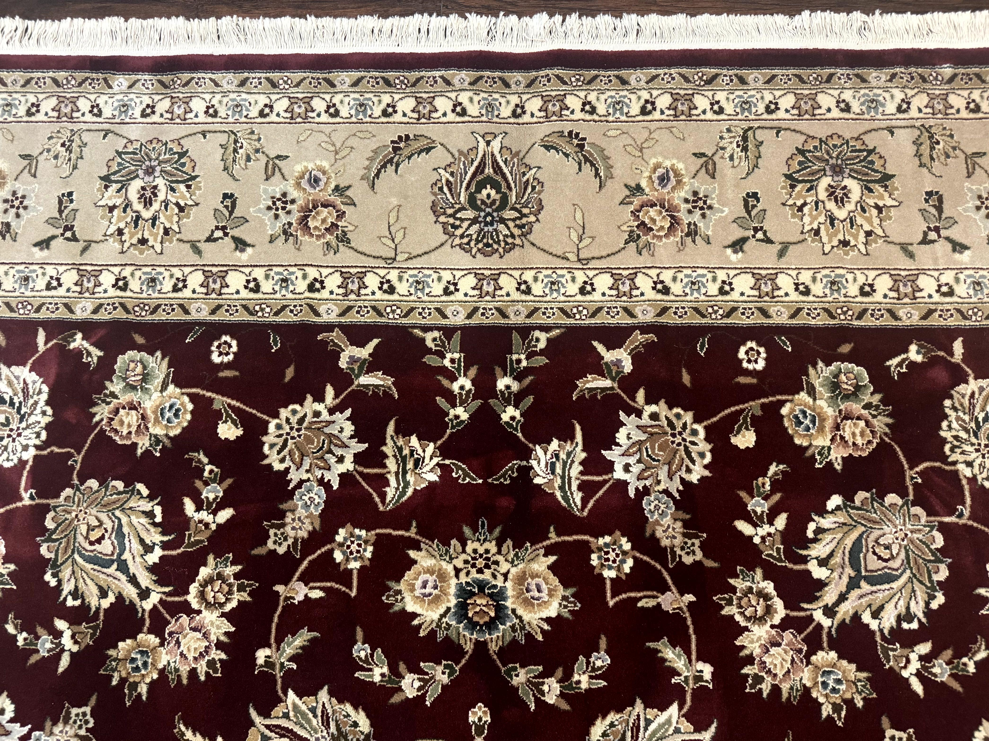 Maroon Persian Rug 8x10, Floral Allover, Traditional Area Rug, Wool and Silk Highlights, Sino Persian Carpet - Jewel Rugs