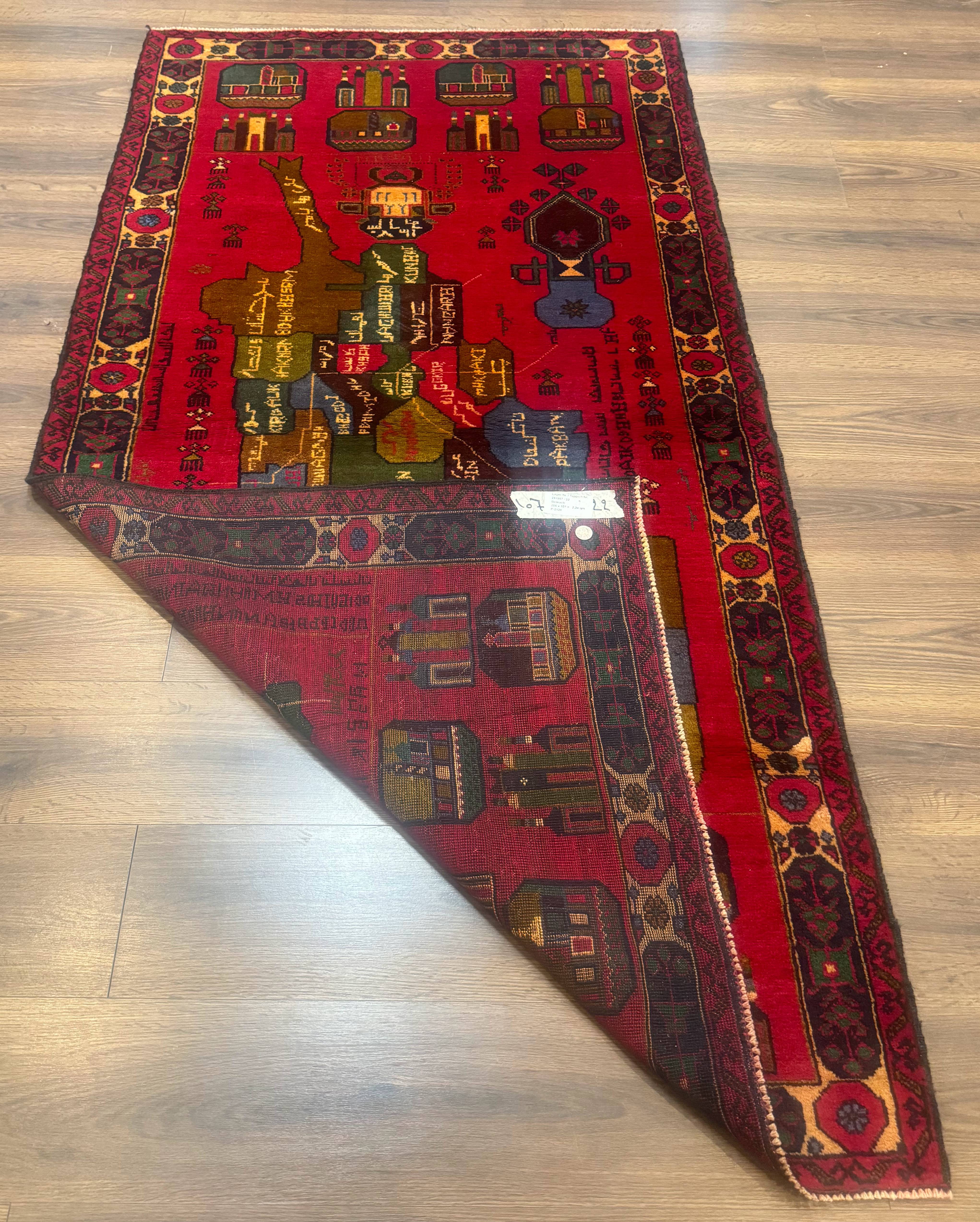 Red Afghan Balouch Rug 3x7, Tribal, Map of Afghanistan Depiction, Handmade, New - Jewel Rugs