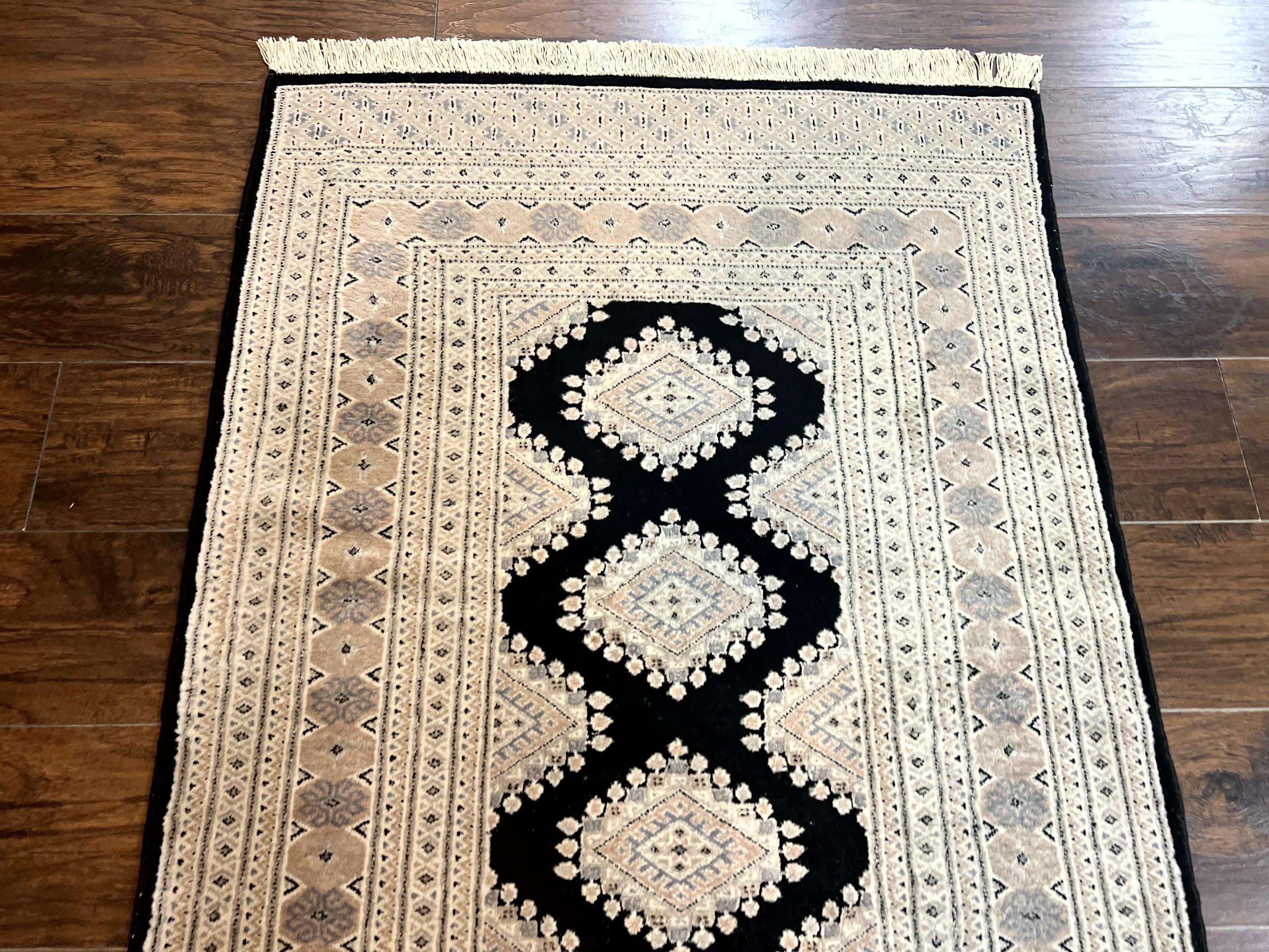 Pakistani Bokhara Rug 3x5, Vintage Turkoman Carpet, Black Gray, Handmade Wool Rug, Tribal - Jewel Rugs