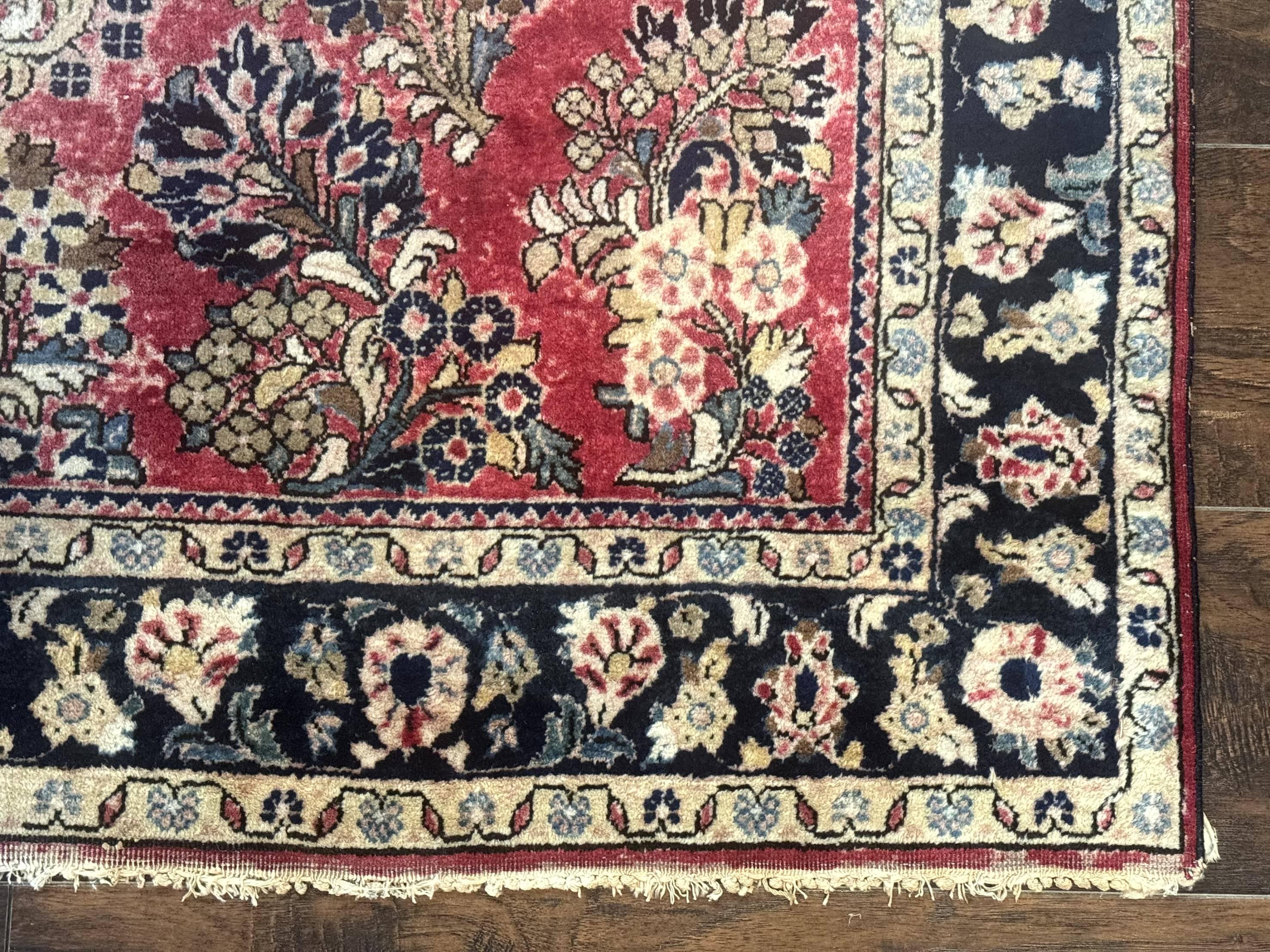 Antique Persian Sarouk Rug 4x7, Floral, Red 1920s Persian Wool Carpet - Jewel Rugs