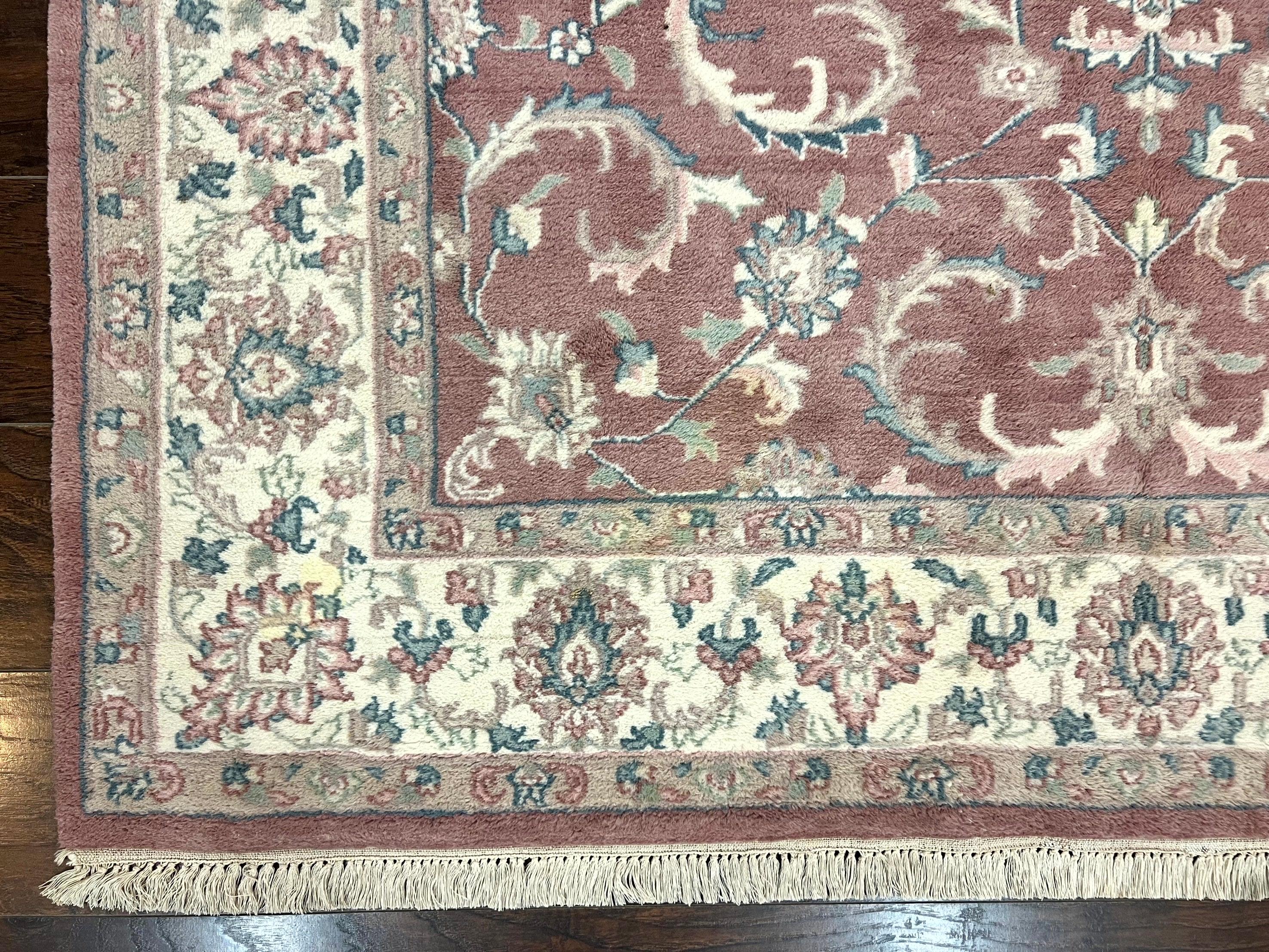 Indo Persian Rug 6x9, Light Pink and Ivory, Floral Allover Pattern, Handmade Vintage Wool Carpet - Jewel Rugs