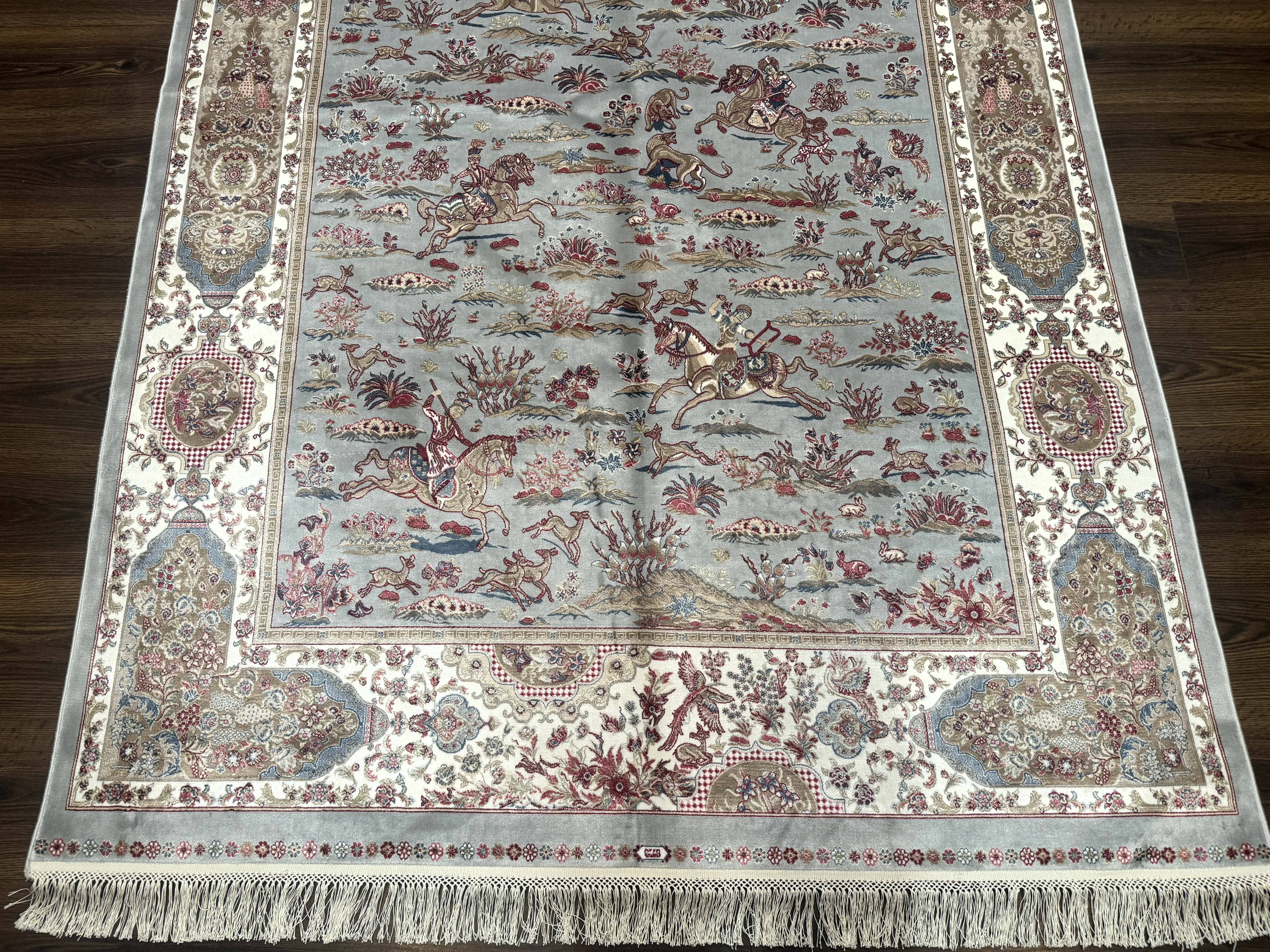 Turkish Silk Rug 5x7, Hunting Design, Animal Pictorials, Bamboo Silk - Jewel Rugs