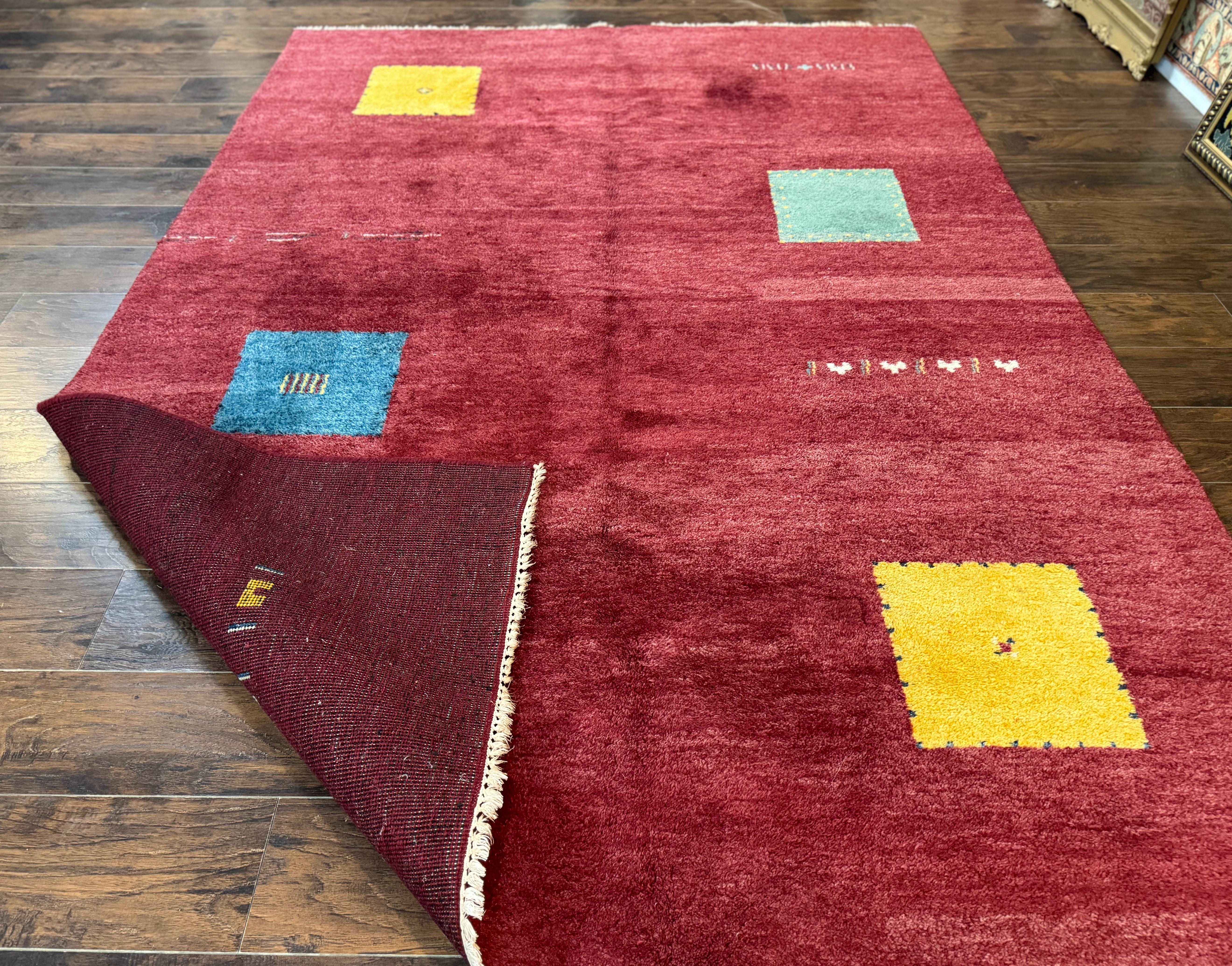 Modern Indo Persian Gabbeh Rug 7x10, Red, Tribal Area Rug - Jewel Rugs