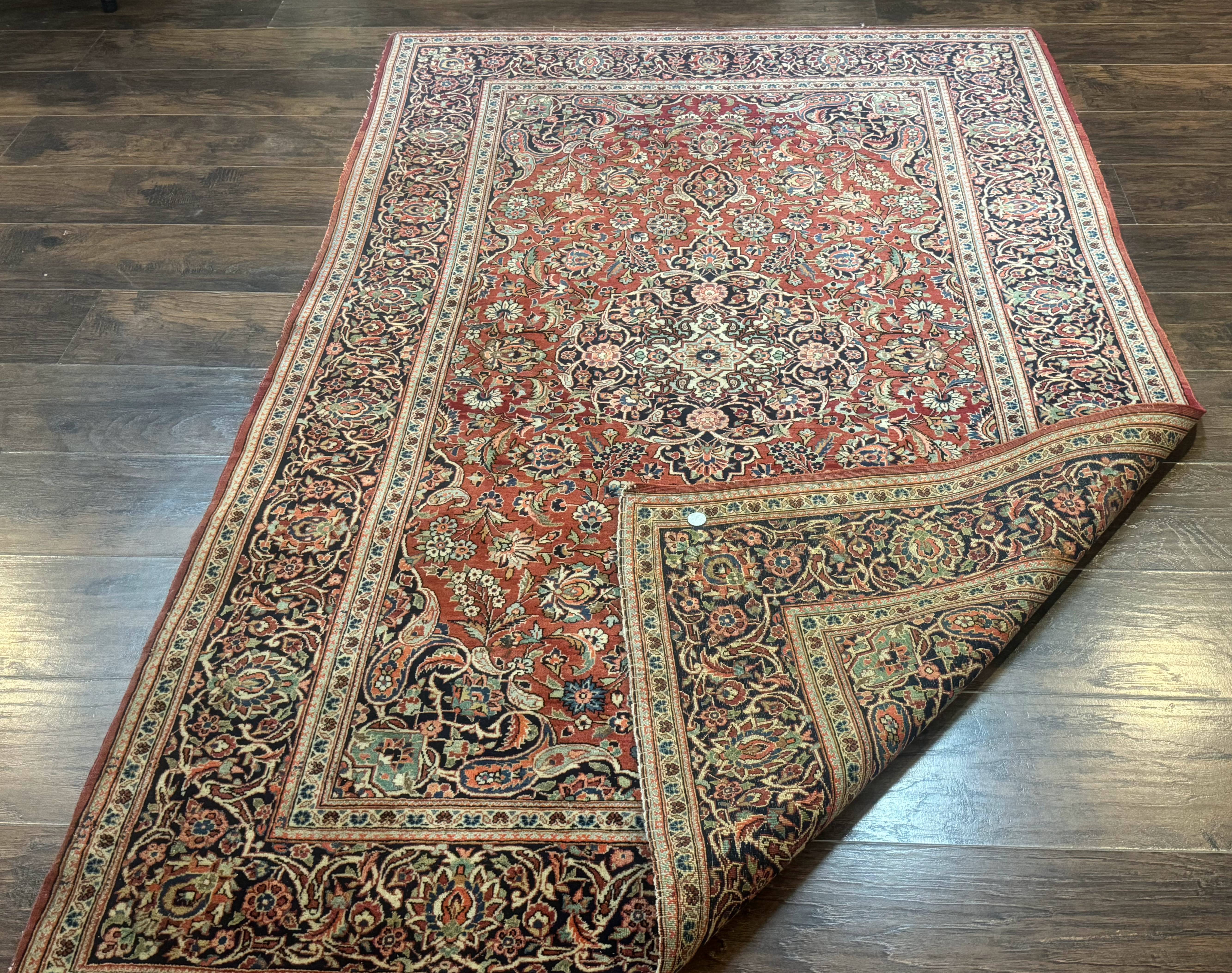 Persian Kashan Rug 4x7, Red, Floral Medallion, Vintage, Wool - Jewel Rugs