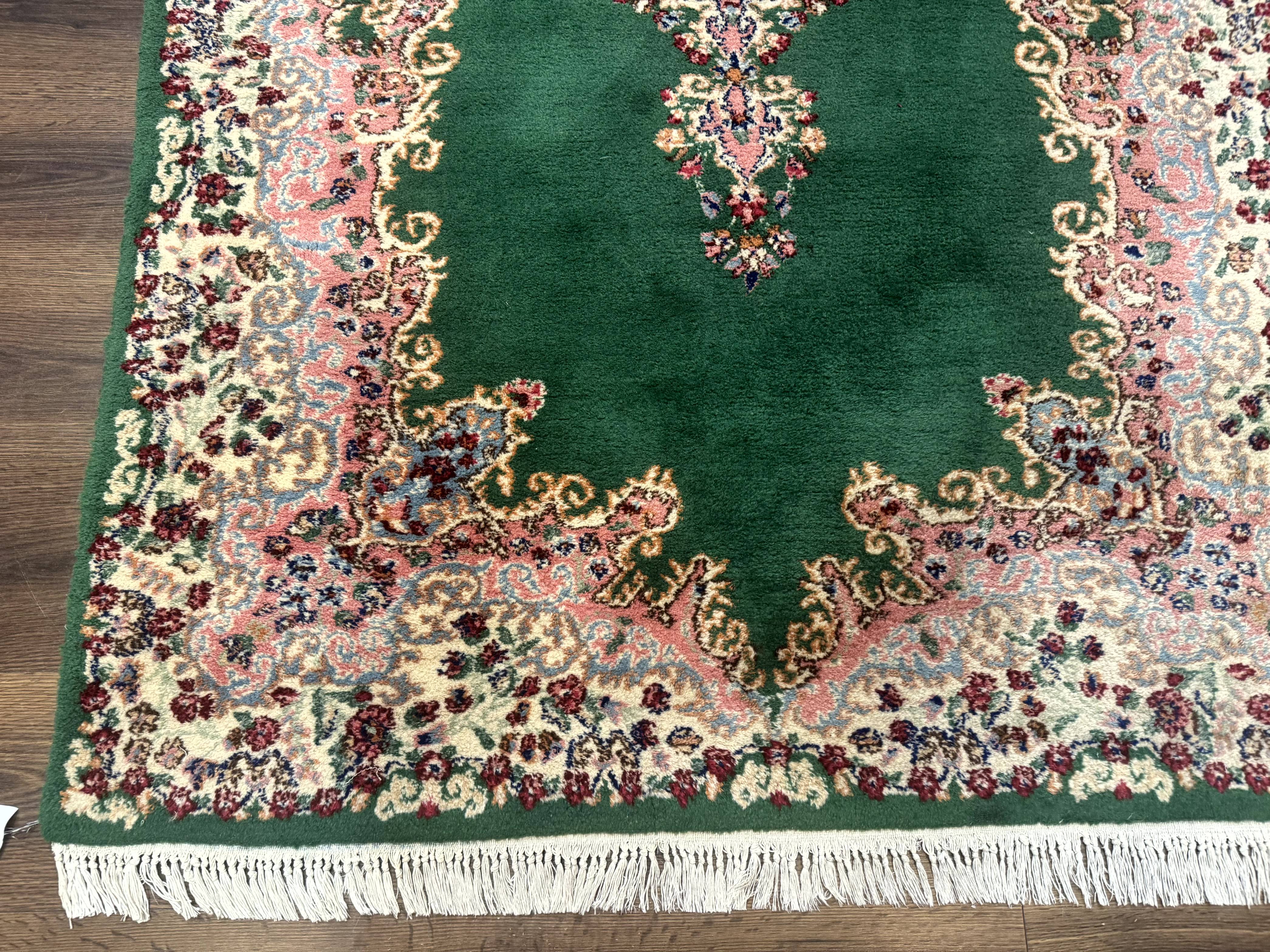 Green Persian Kerman Rug 4x6, Semi Open Field, Green & Cream, Vintage - Jewel Rugs