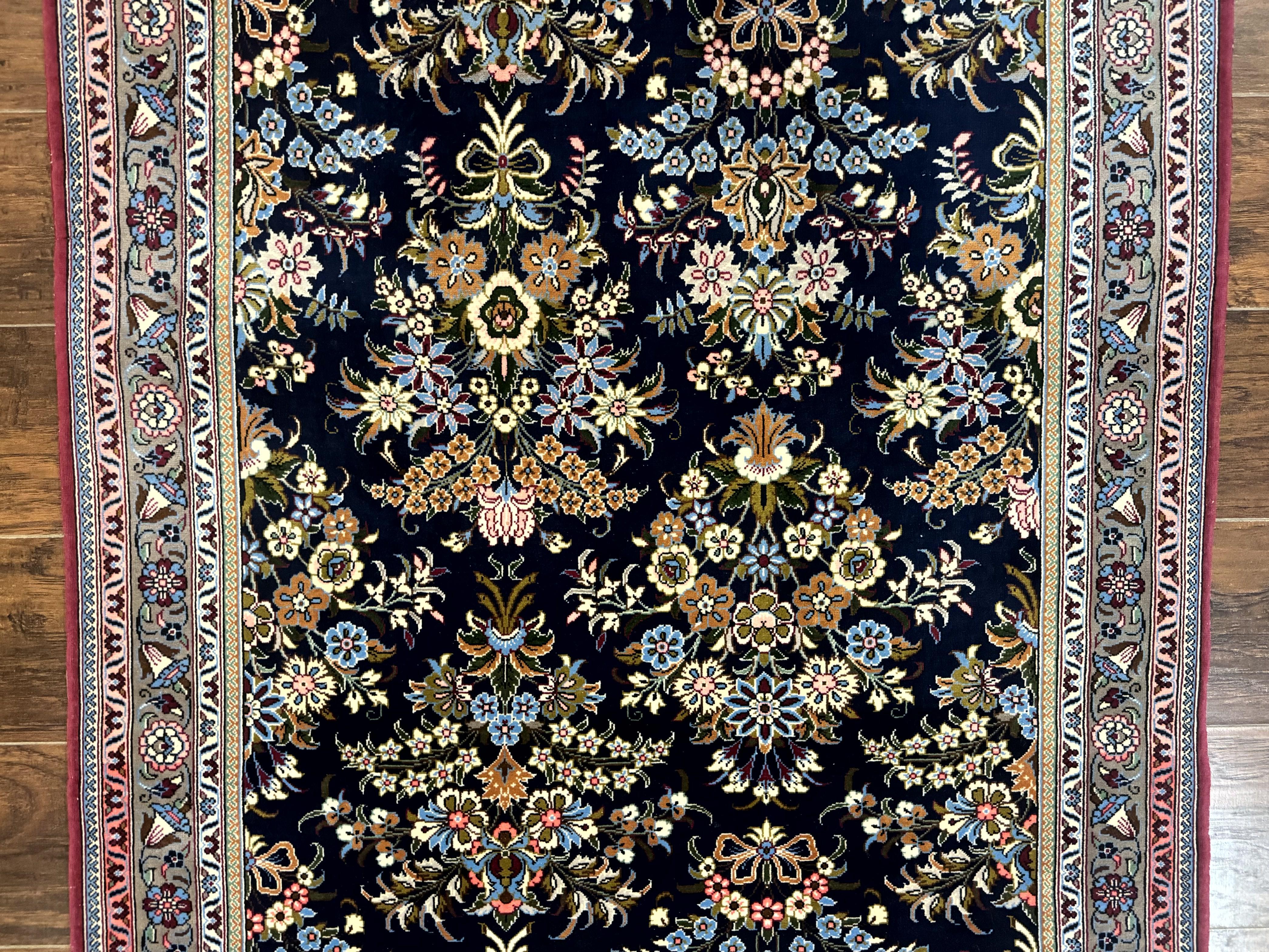 Persian Runner Rug 3.6 x 13, Floral Bouquets, Navy Blue, Colorful Flowers, Fine 210 KPSI - Jewel Rugs