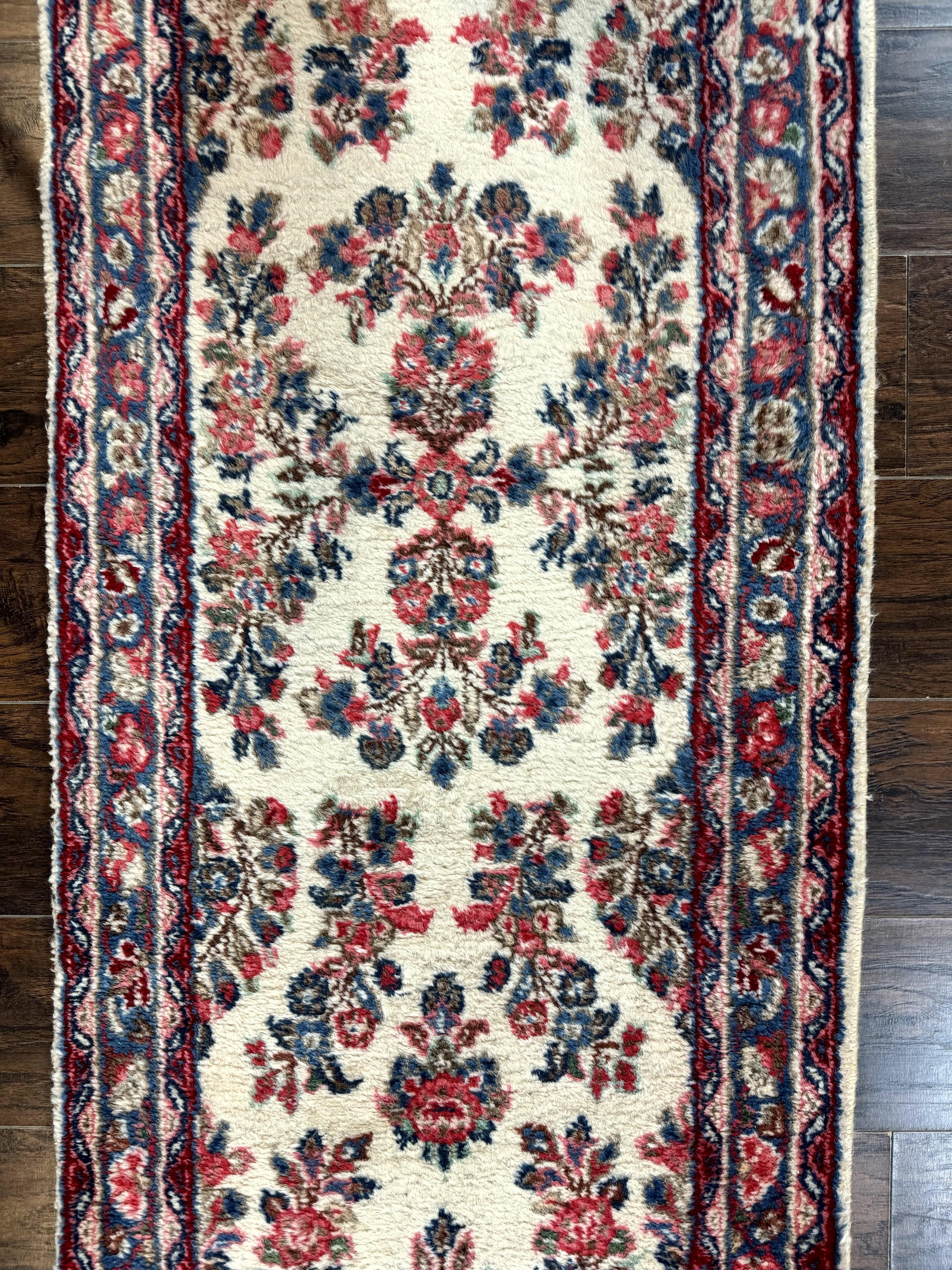 Persian Sarouk Runner Rug 2.4 x 21, Handmade Wool Floral Runner Rug for Hallway, 21ft Runner, Ivory - Jewel Rugs