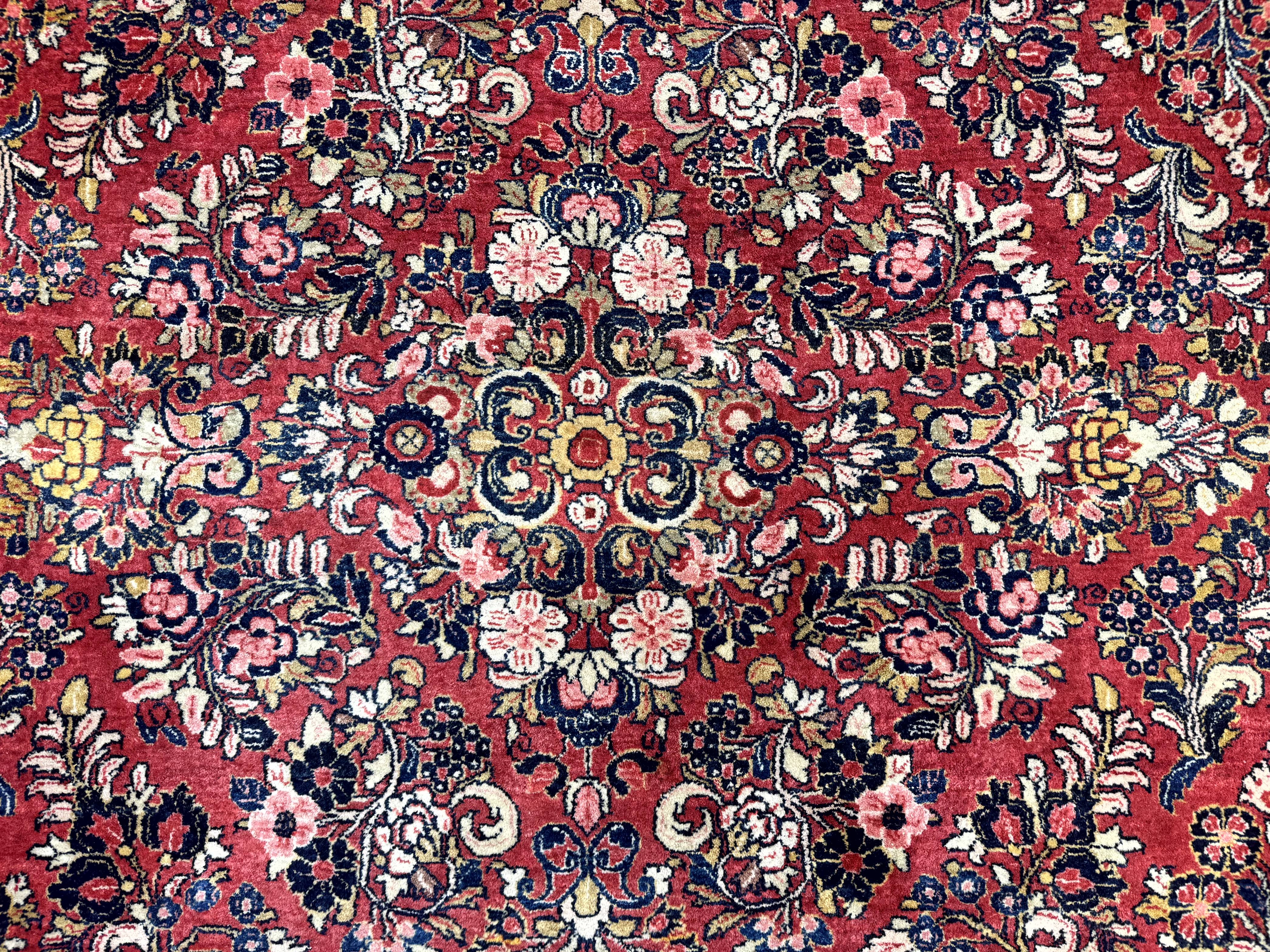 Large Antique Persian Sarouk Rug 11x18, Red, Floral Allover, Palace Size Wool Handmade Carpet - Jewel Rugs