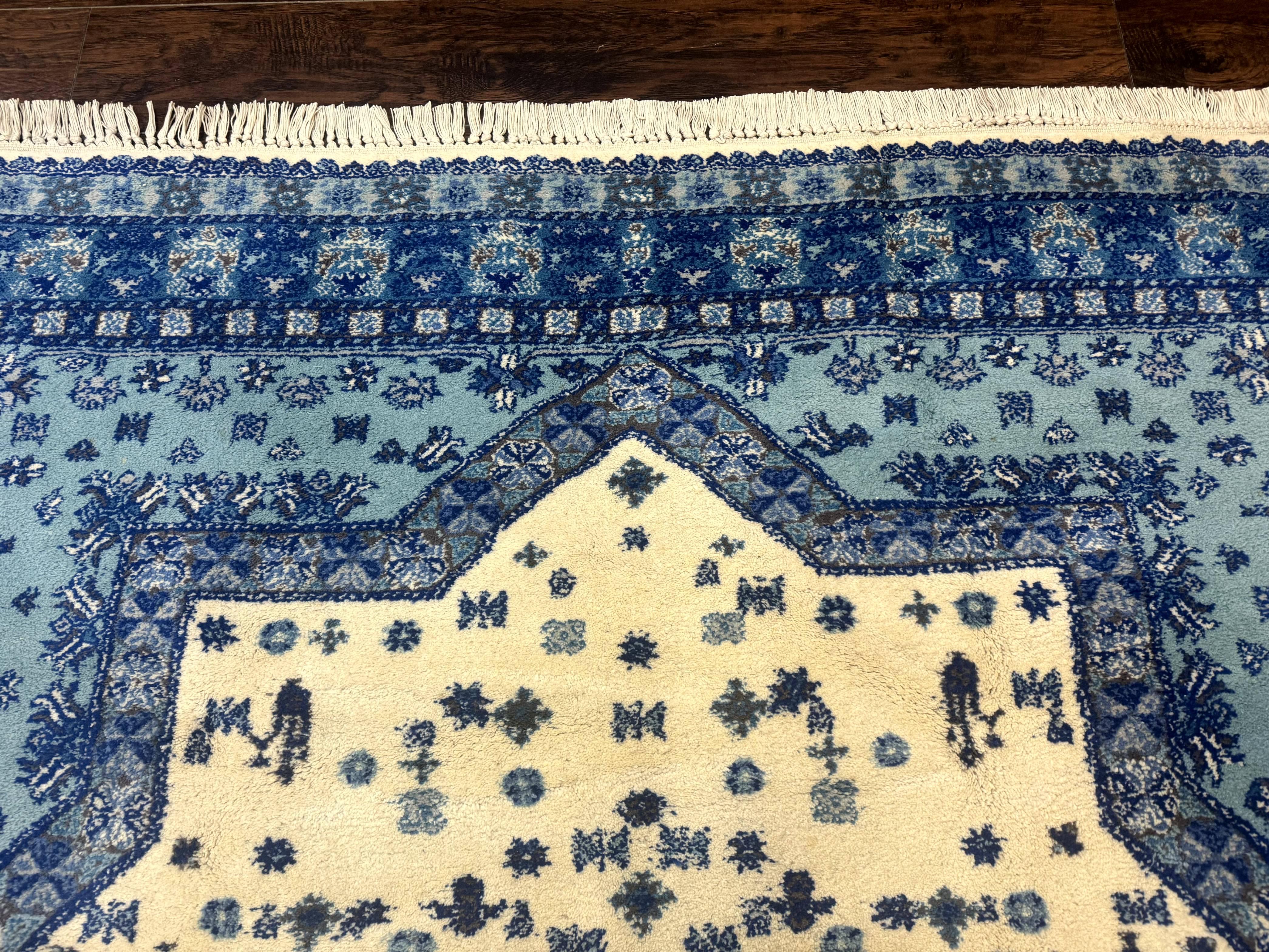 Moroccan Rug 7x10, Geometric Medallion, Blue and Ivory - Jewel Rugs
