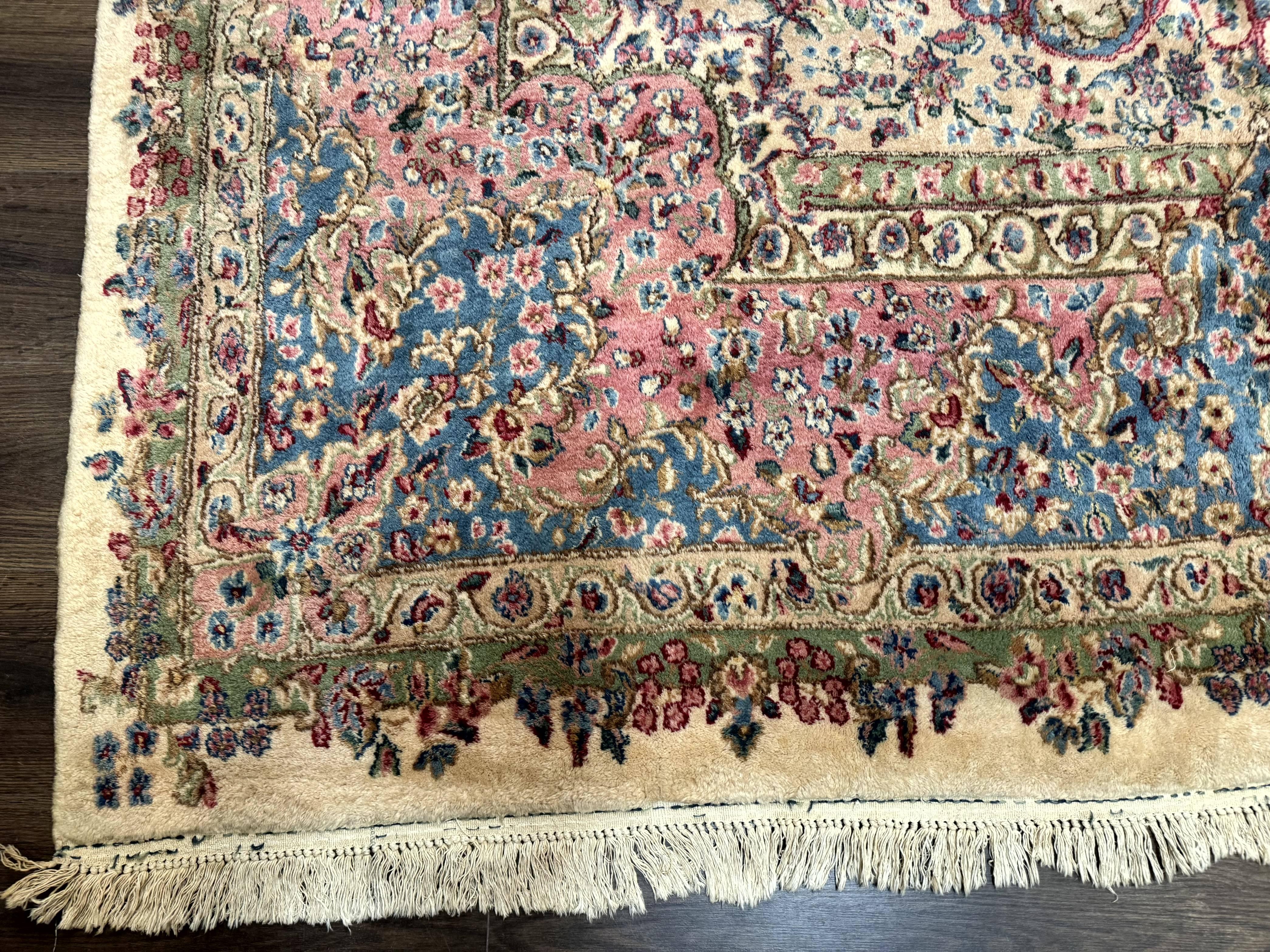 Palace Size Persian Kerman Rug 11x20 ft, Very Fine 340 KPSI, Vintage Oversized Wool Handmade Large Persian Carpet, Beige Light Blue Pink - Jewel Rugs