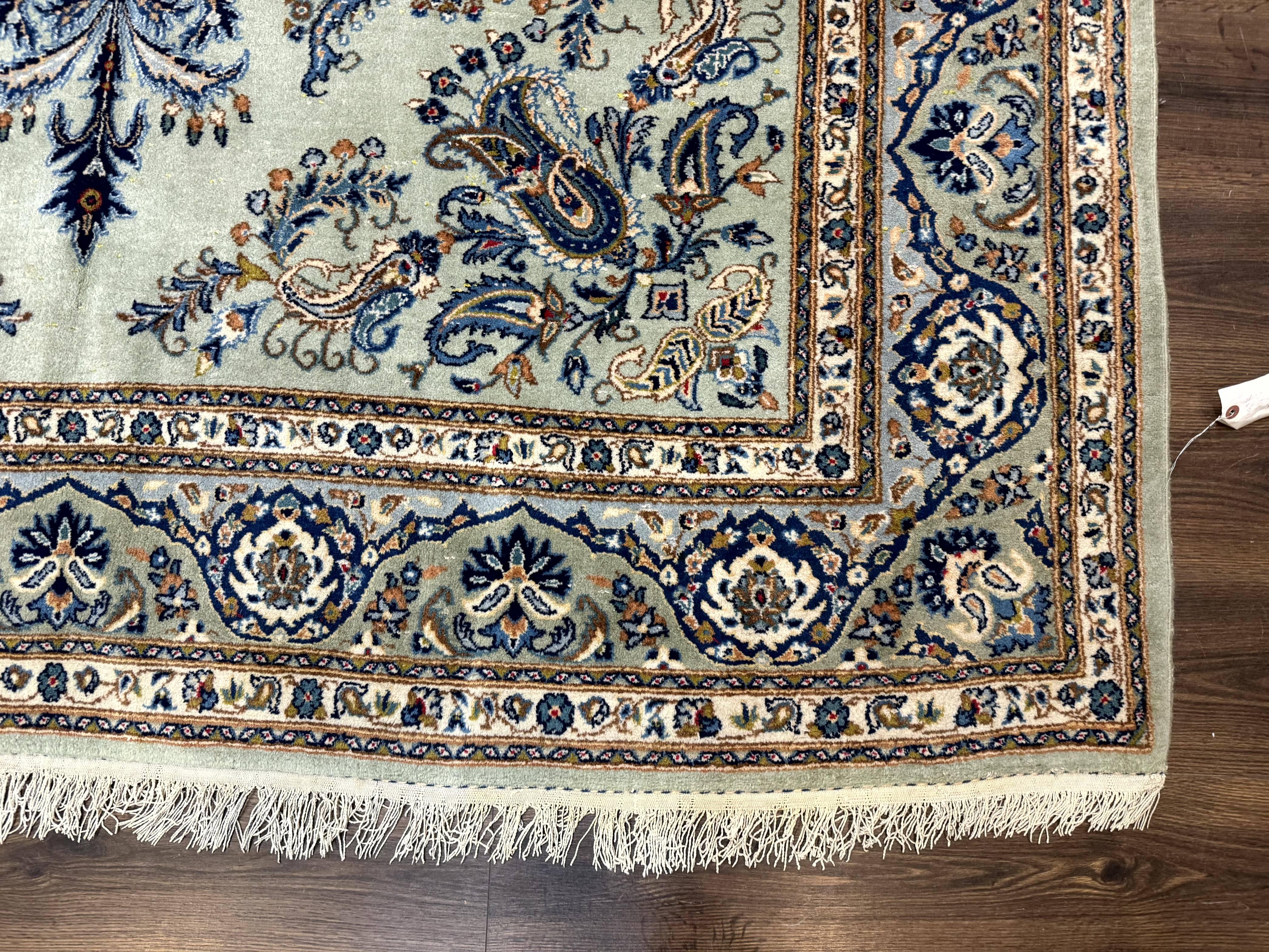 Light Green and Blue Persian Kashan Rug 7x10, Authentic Persian Carpet, Handmade, Wool - Jewel Rugs