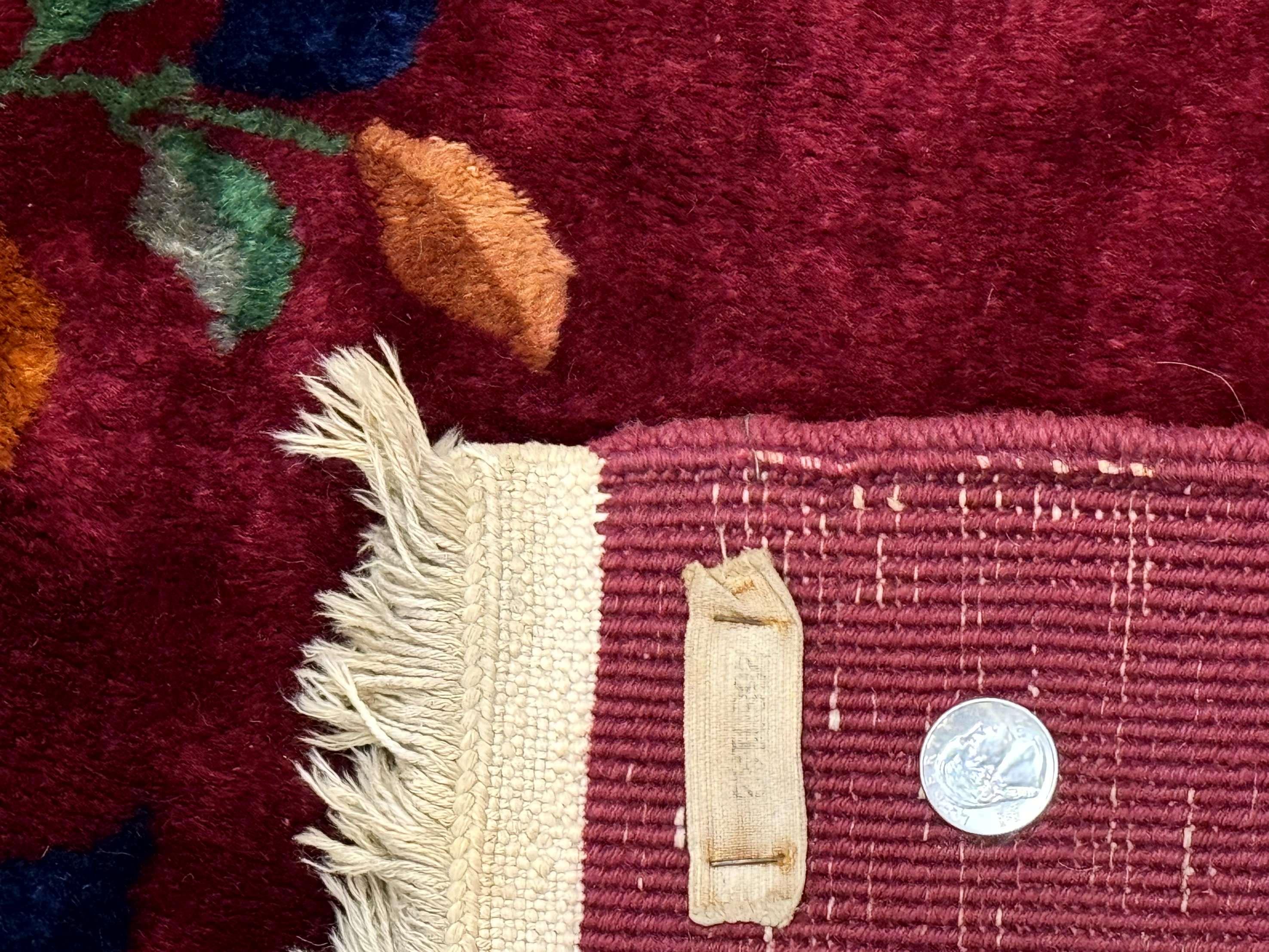 Antique Chinese Art Deco Rug 9x11, Rare, Nichols Rug, Cherry Red and Green, Chinese Wool Carpet - Jewel Rugs