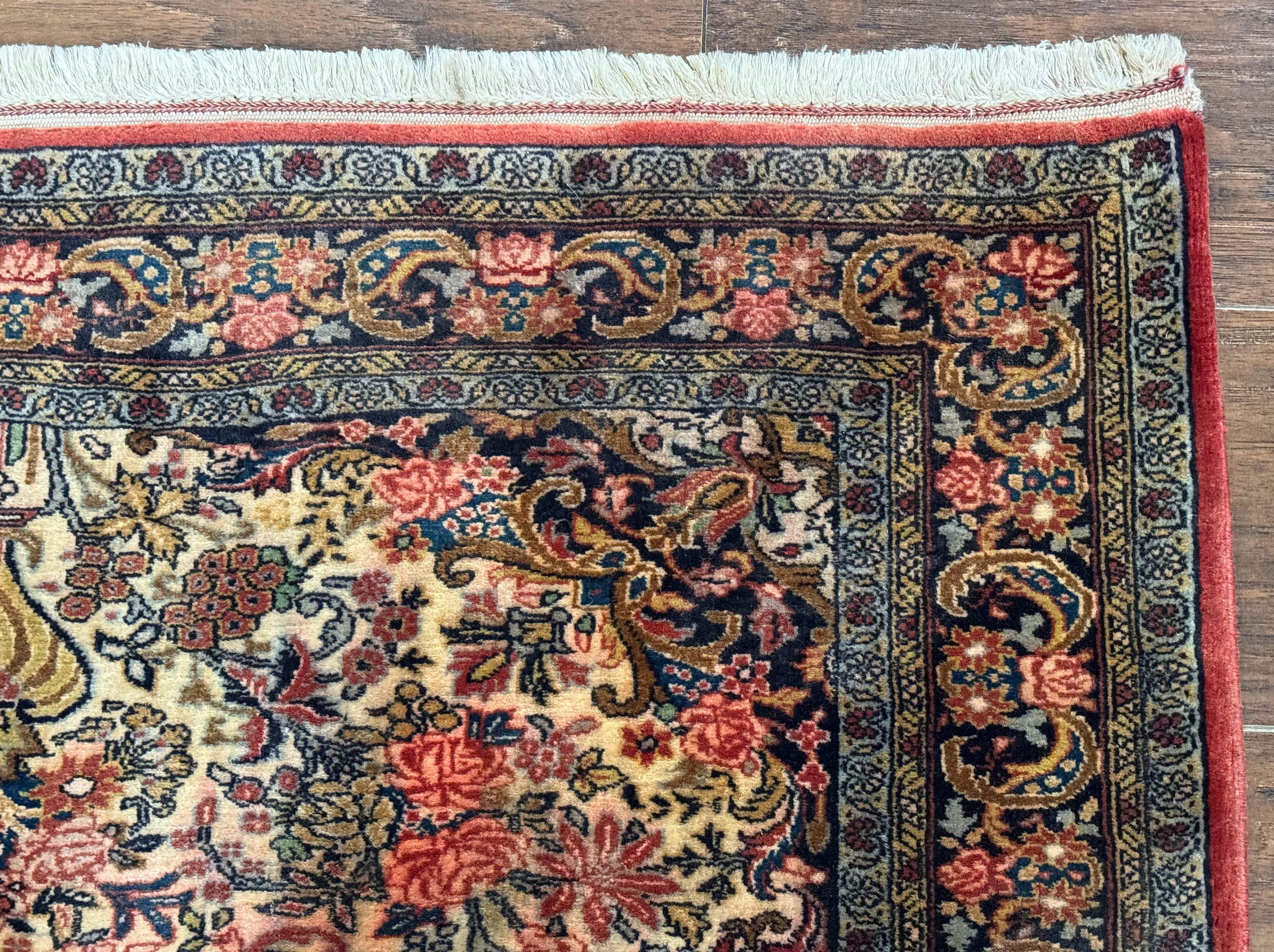 Persian Bidjar Rug 4x5 – Cream, Hand-Knotted Wool Vintage Carpet, Fine 200 KPSI - Jewel Rugs