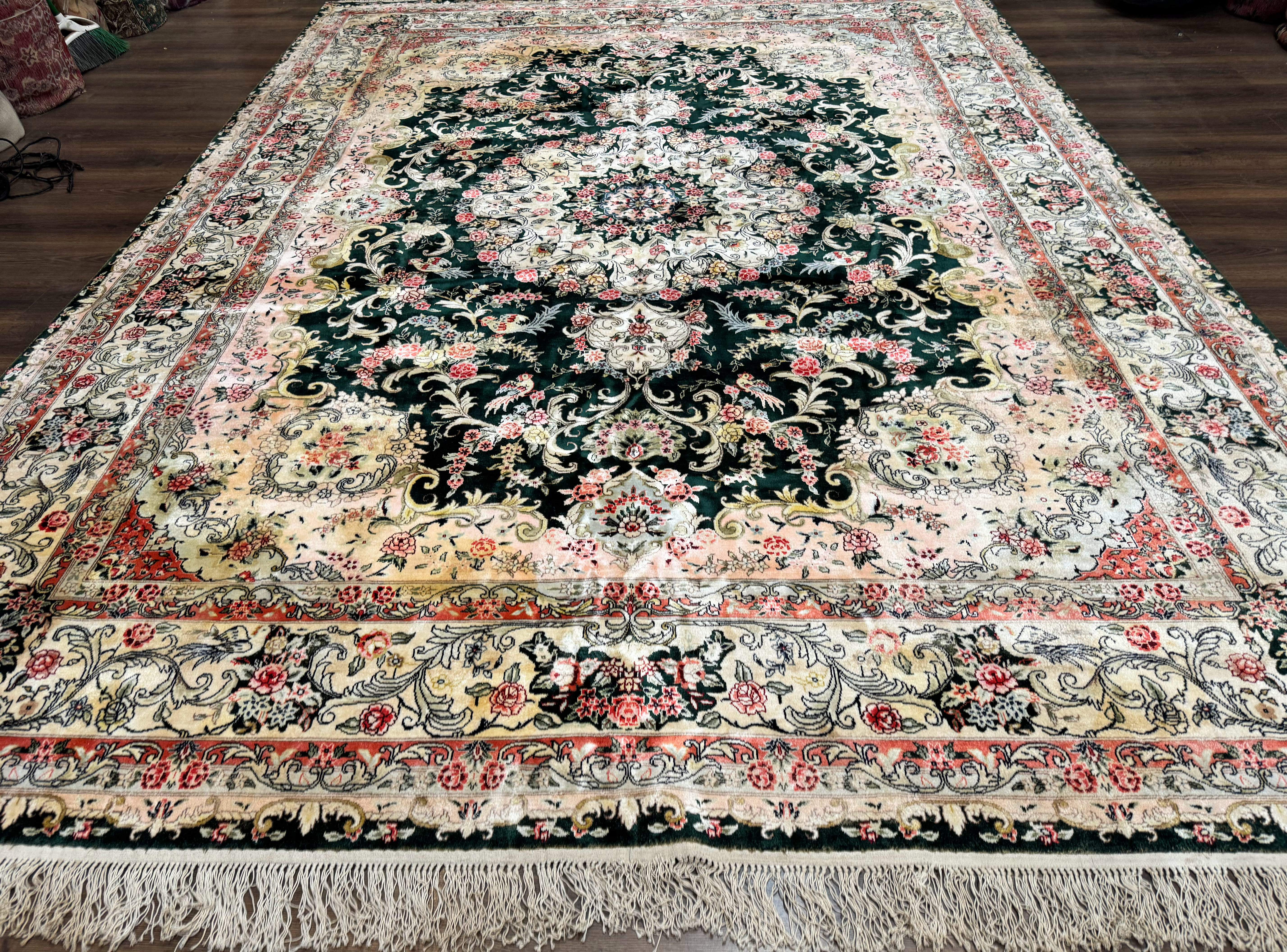 Silk Indian Kashmiri Rug 9x12, Vintage Hand Knotted Carpet - Jewel Rugs