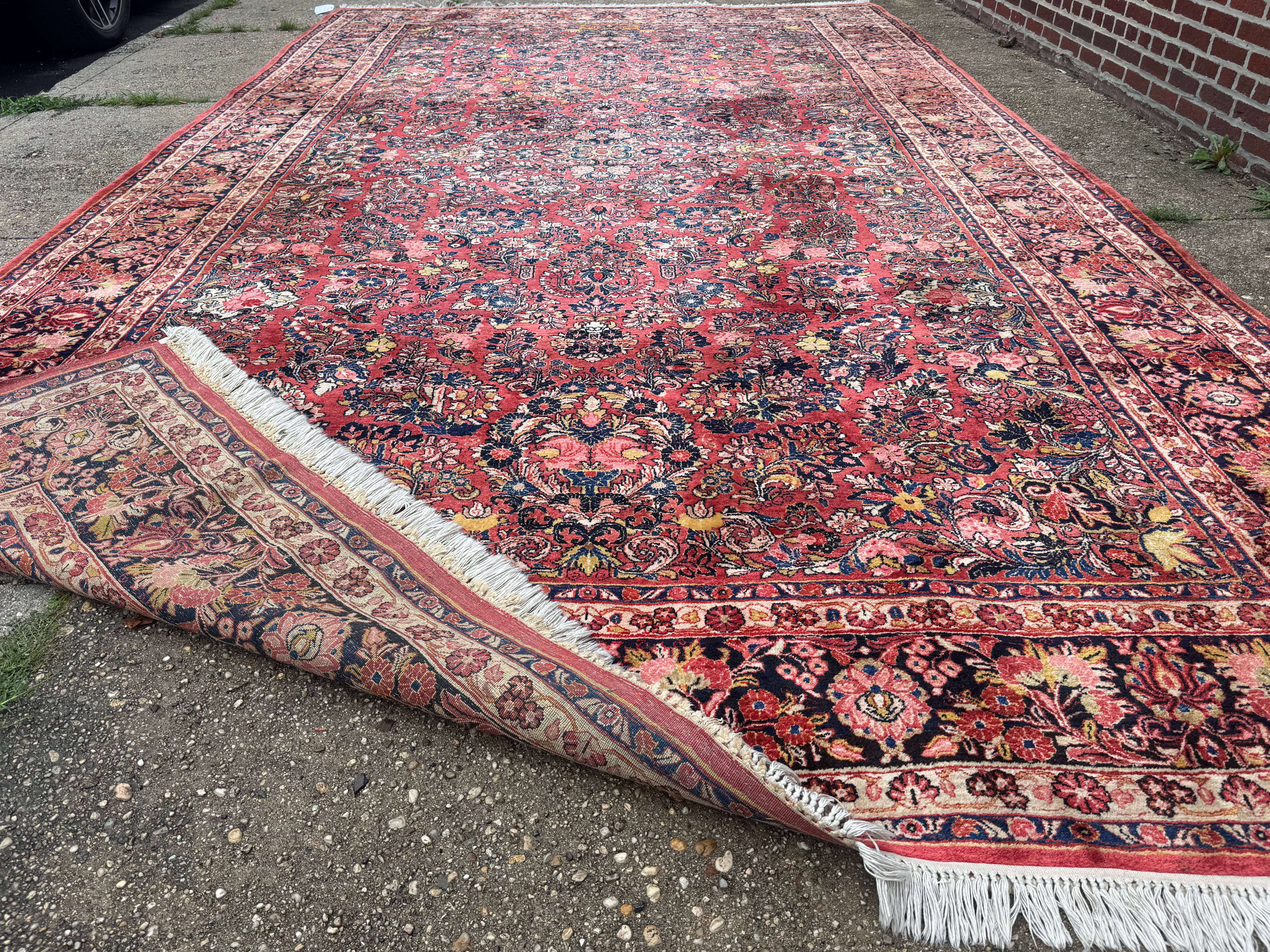 Large Antique Persian Sarouk Rug 11x18, Red, Floral Allover, Palace Size Wool Handmade Carpet - Jewel Rugs