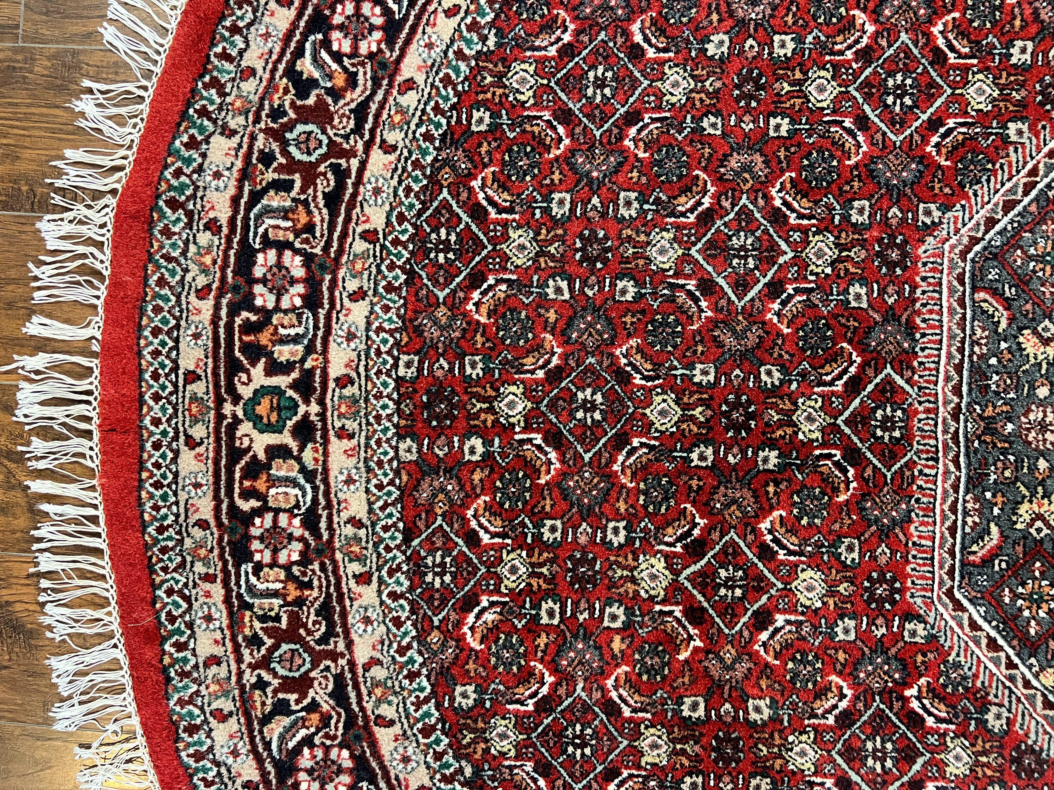 Round Rug 8x8 ft, Indo Persian Bidjar Rug, Indian Rug 8 x 8, Red & Black, Hand Knotted Round Rug, Vintage Rug, Mahi Herati Wool Rug - Jewel Rugs