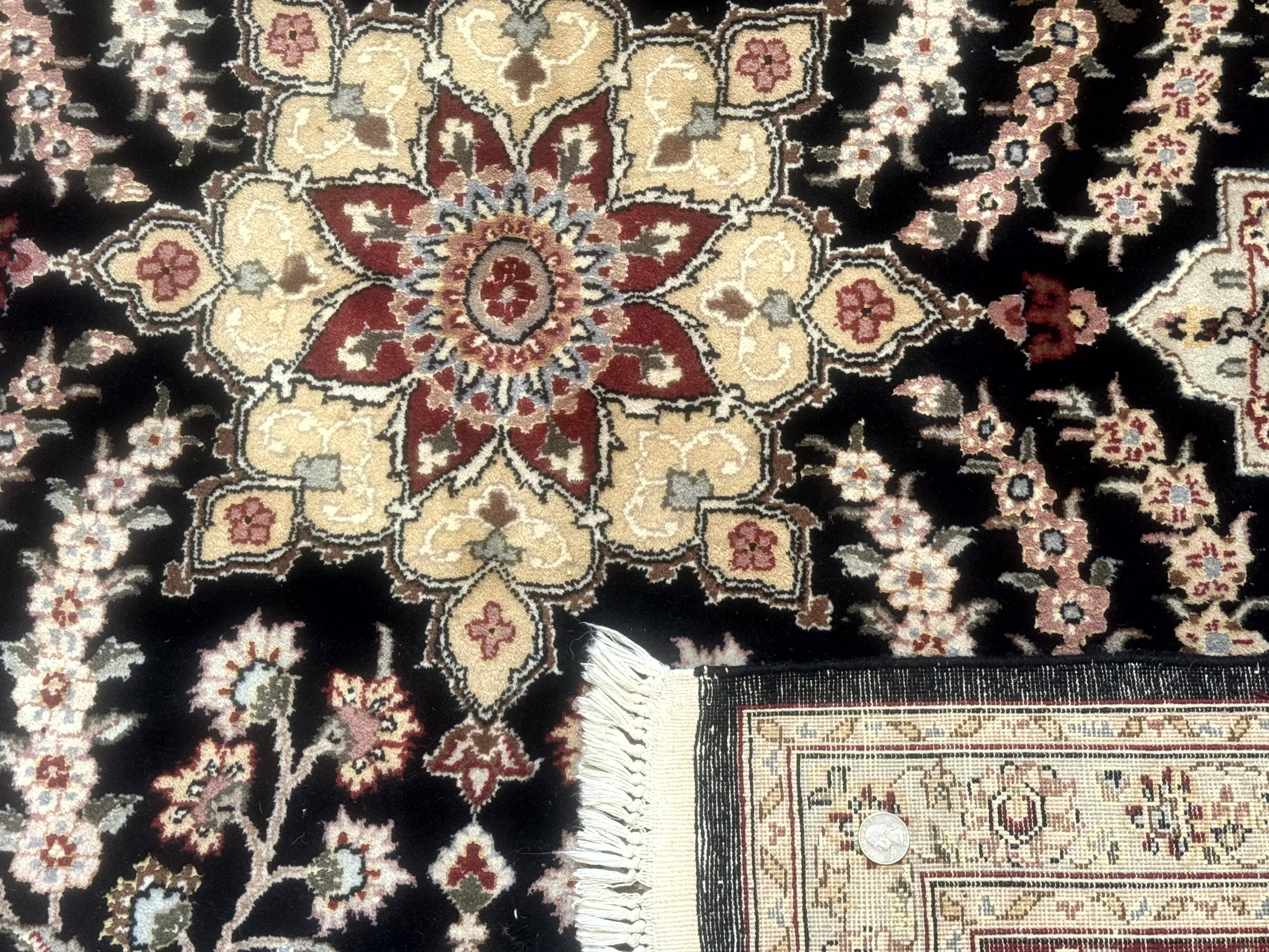 Sino Persian Rug 9x12, Black & Maroon, Wool and Silk, Allover Pattern - Jewel Rugs