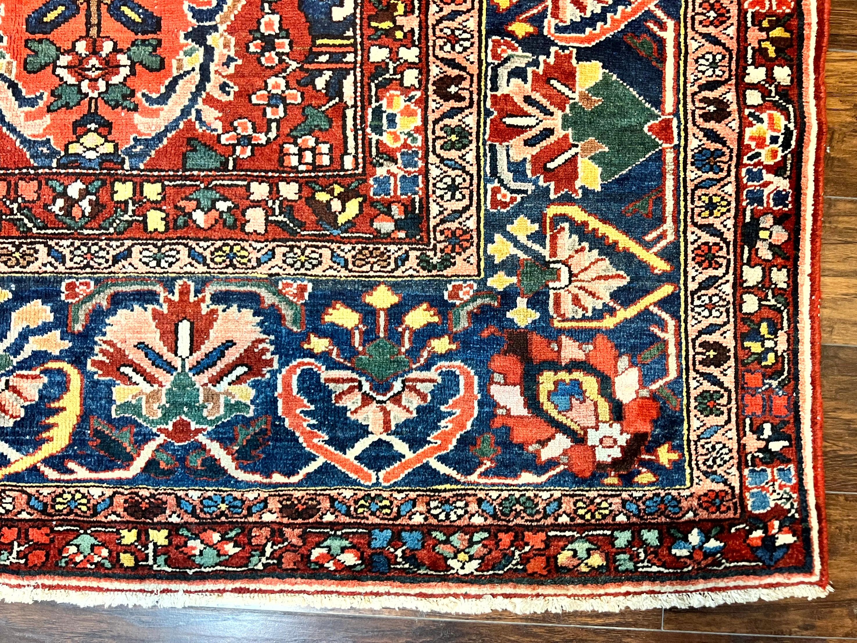 Large Persian Bakhtiari Rug 10x14, Rare Perisan Tribal Rug, Red Blue Ivory Multicolor, Hand Knotted, Semi Antique Carpet - Jewel Rugs