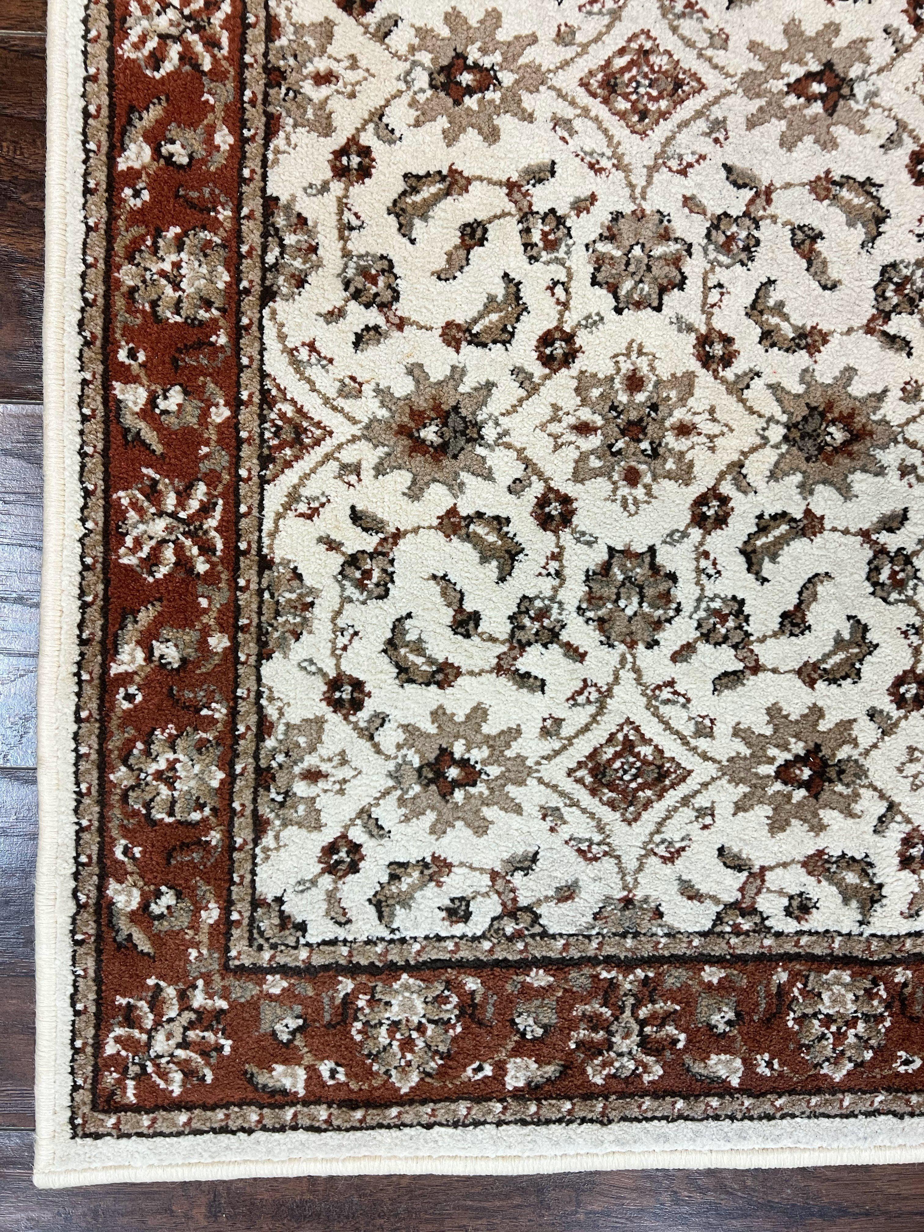 Runner Rug 2 x 7.6, Skinny Runner, Oriental Rug for Hallway, Ivory & Rust Red, Floral Allover - Jewel Rugs